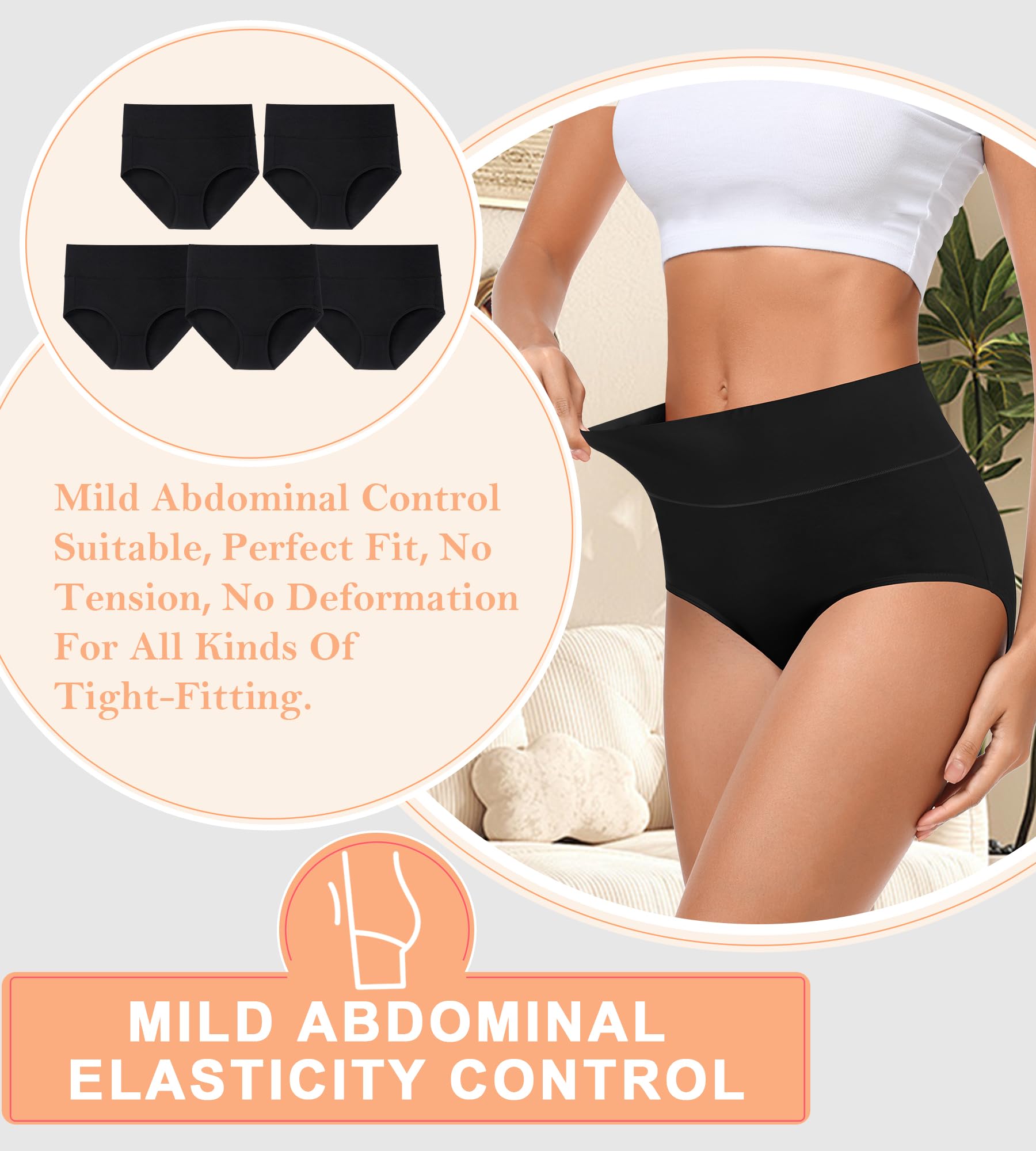 MISSWHO Cotton Underwear Women Pack, Womens Underwear High Waisted Tummy Control Black Briefs C Section Postpartum Ladies Panties Large