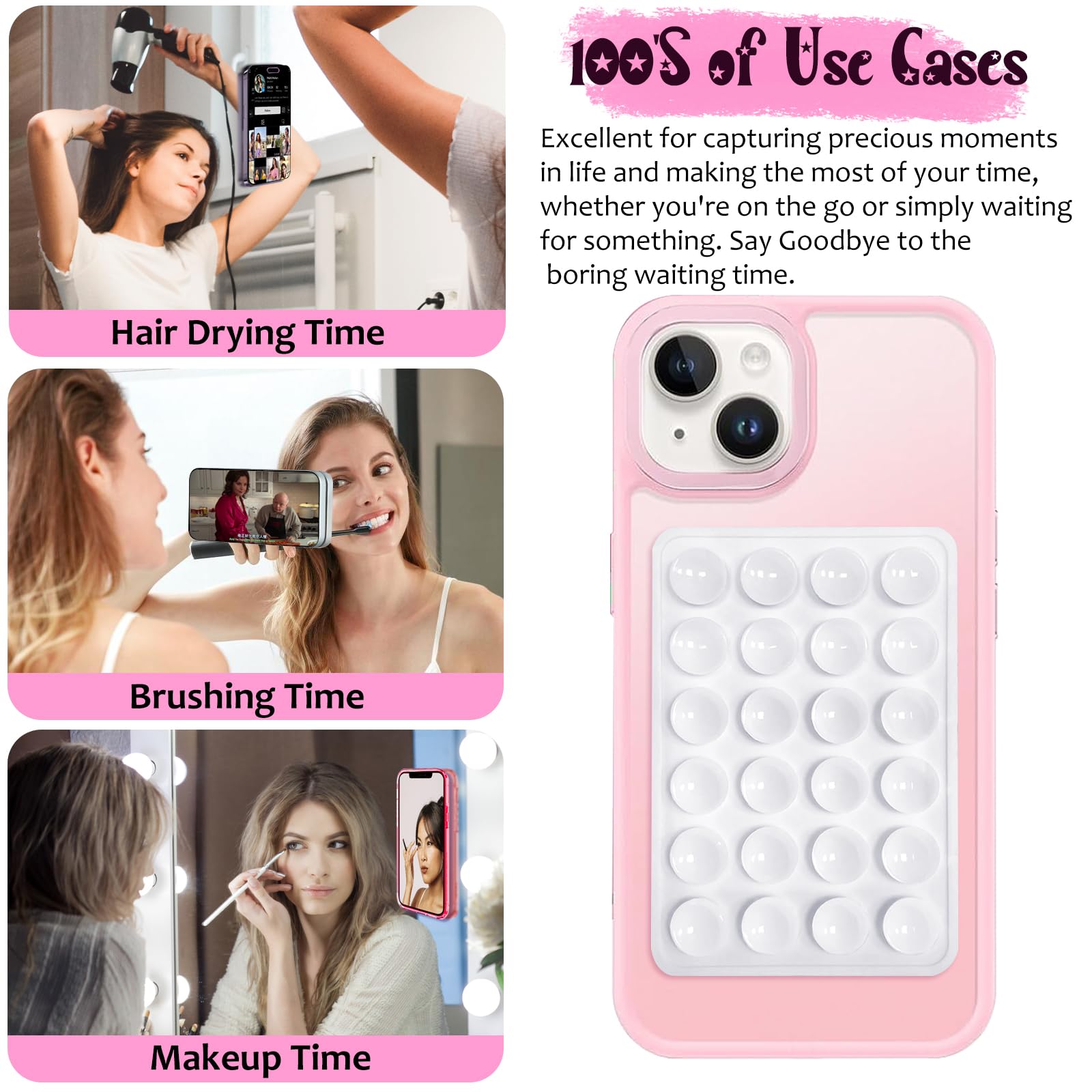 LvShuLiangPin Anteel Silicone Suction Phone Case Mount, Silicon Adhesive Phone Accessory for Smartphones, Hands-Free Mirror Shower Phone Holder for Selfies, Tiktok Videos (Light Pink)
