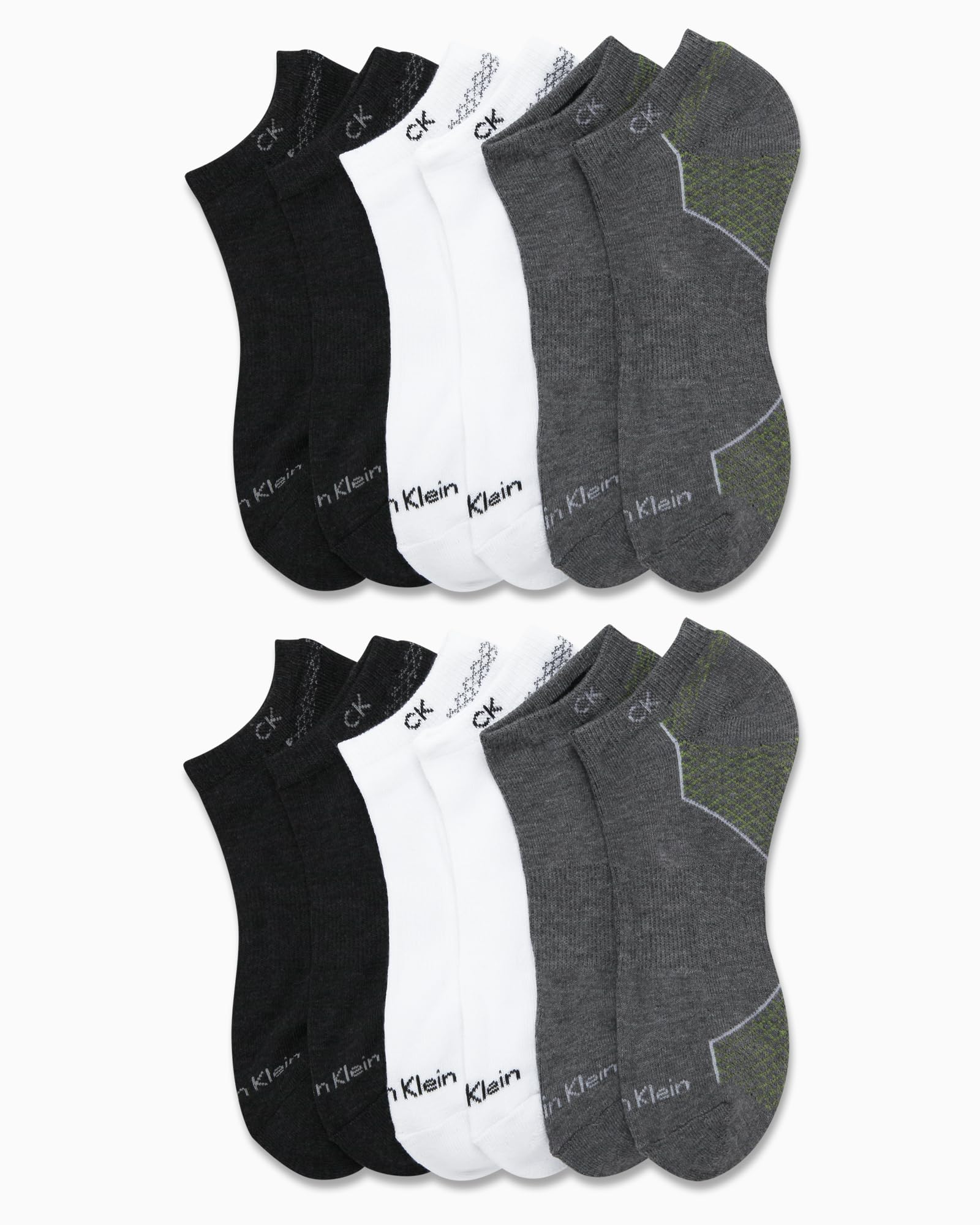 Calvin Klein Mens No Show Socks - 12 Pack Soft Cushioned Breathable Athletic Low Cut Ankle Socks for Men (Sizes: 7-12), Size 7-12, White/Grey Assorted