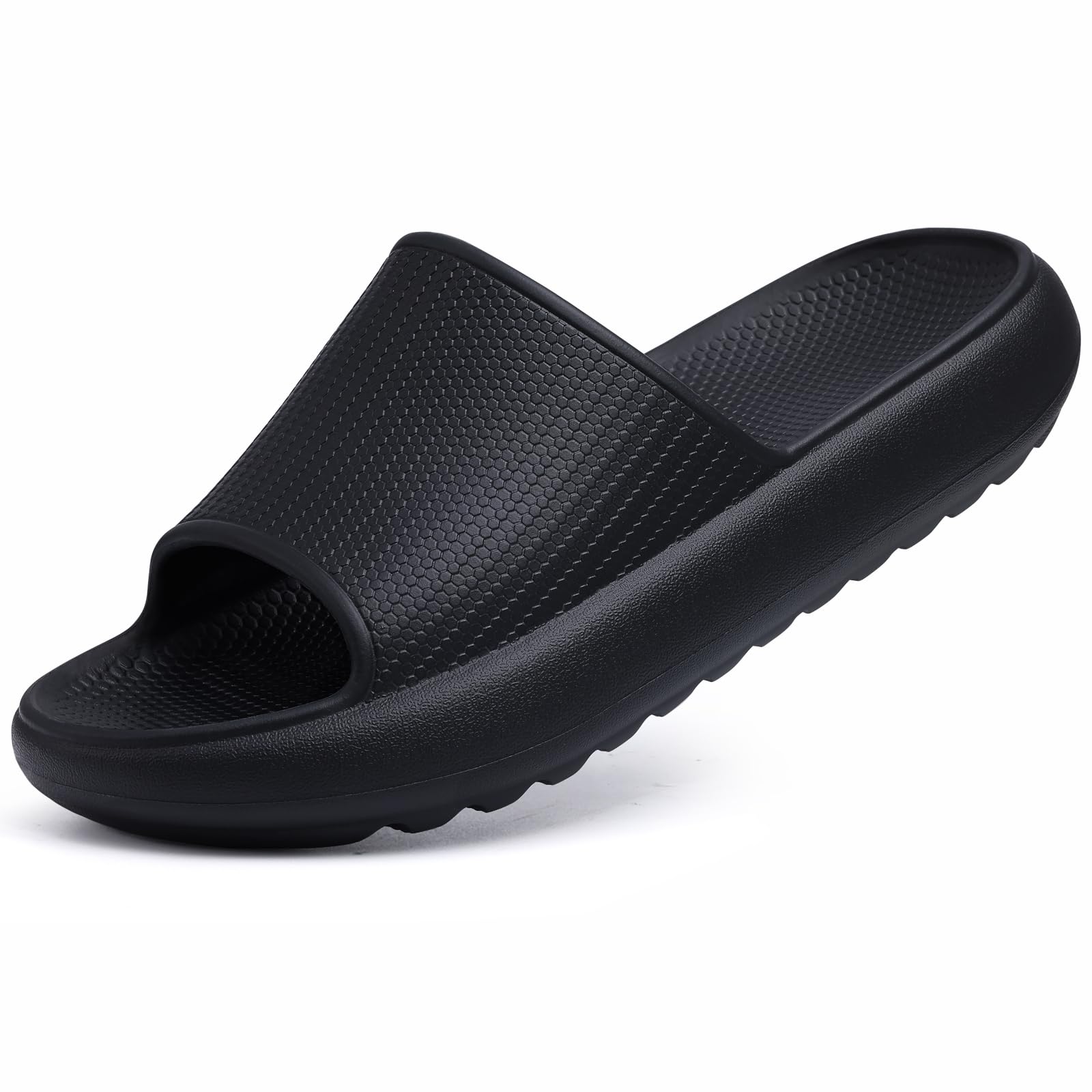 Comwarm Cloud Slide Sandals for Women Men Ultra Comfort Recovery Pillow Slippers Soft Summer Beach Shoes with Low Arch Support,Matte Black Size 9-9.5 Wonmen/7.5-8 Men