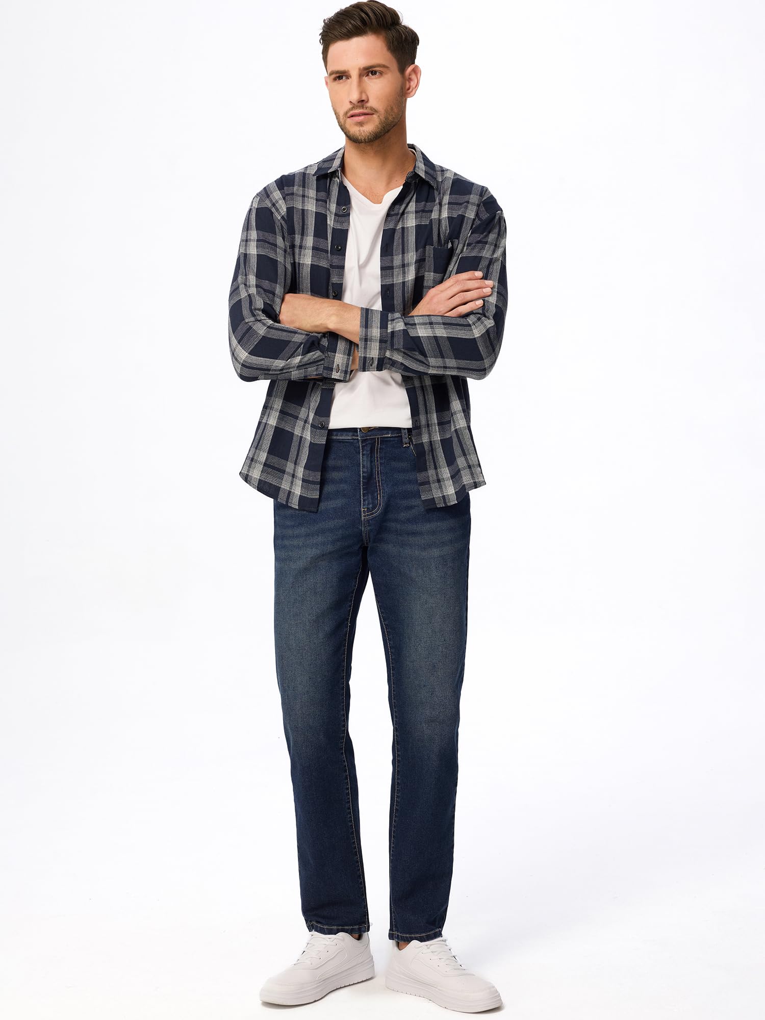 JMIERR Men's Jeans Classic Fit Comfort Flex Jean for Man Stretch Denim Jeans Straight Leg Pants with 5 Pockets, 2XL, Dirty Blue