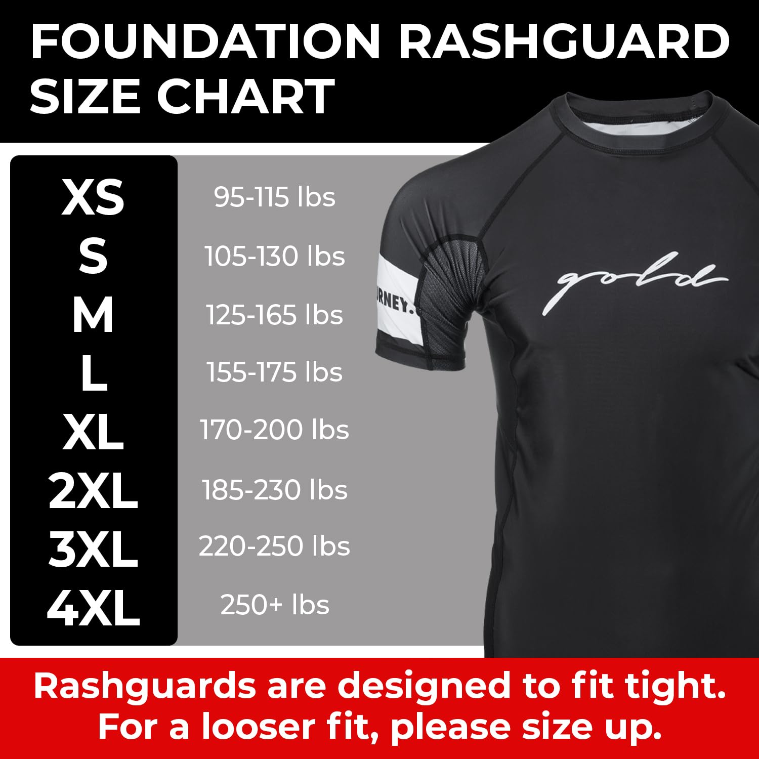 Gold BJJ Foundation Rash Guard - Ranked No-Gi and Gi Jiu Jitsu Rashguard (Short Sleeve, Black, L)
