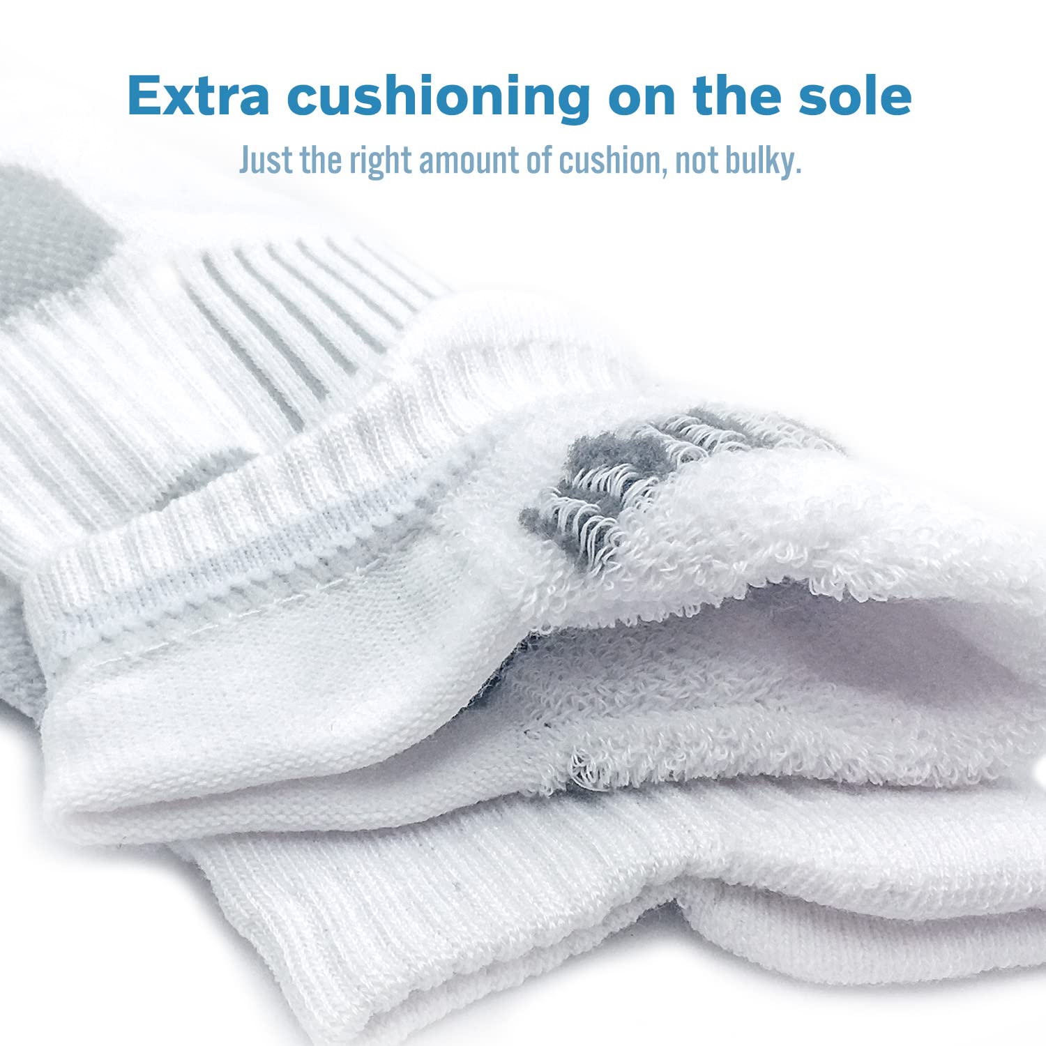 BERING Women's Athletic Running Cushioned Ankle Socks, Size 6-9, White, 6 Pairs