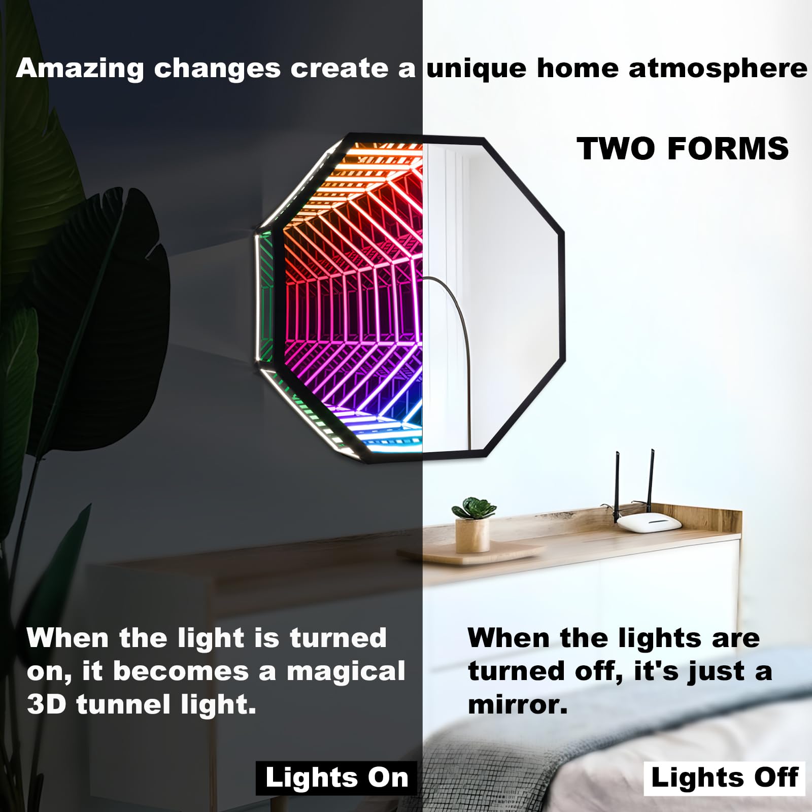 XQDUPDA 3D LED Infinity Mirror Light – Multicolor Tunnel Lamp with Smart APP & Remote Control, Cool RGB Art Light for Home Decor, Bedroom, Living Room, Party, Bar & Gaming (Octagon-19.7 in/50 CM)