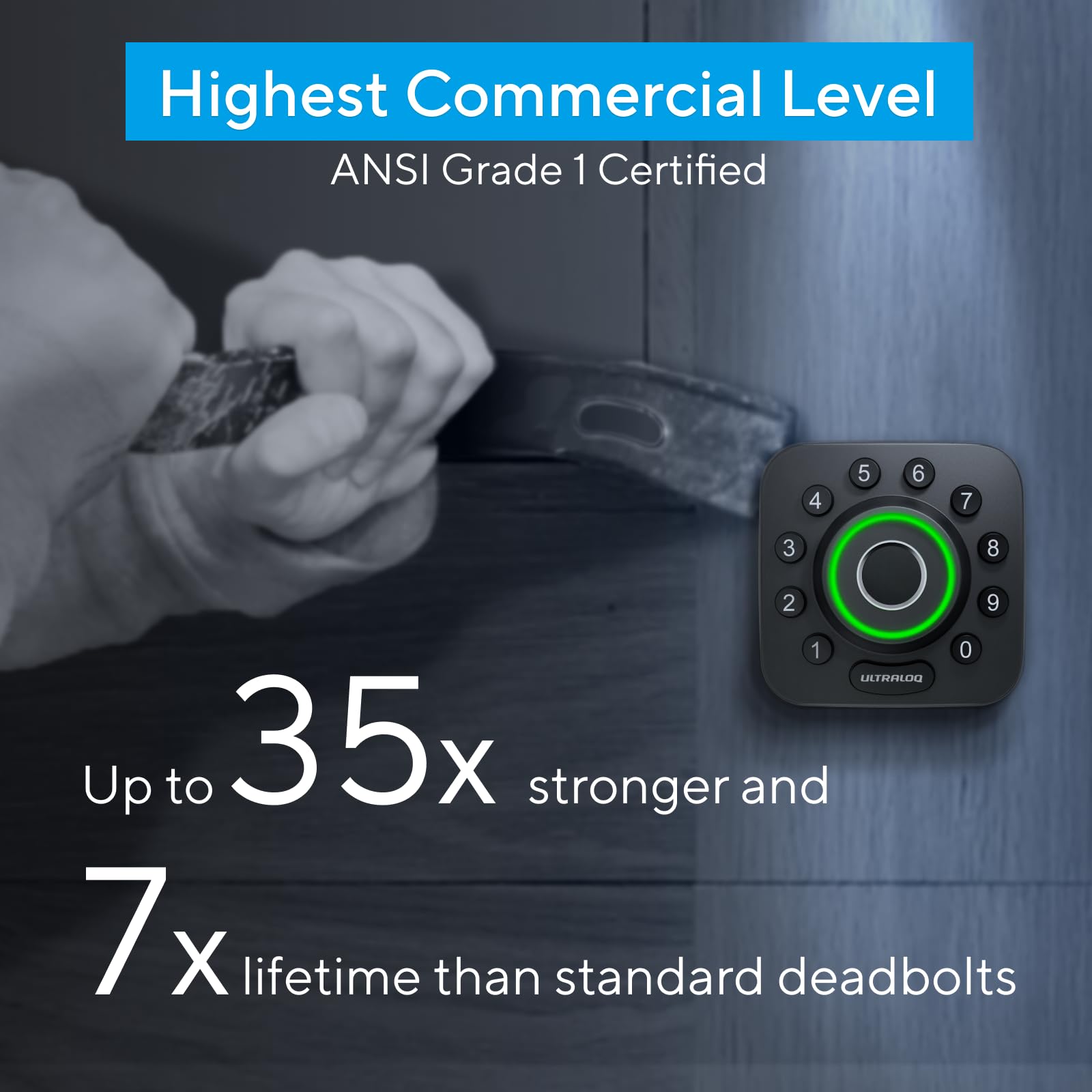 ULTRALOQ Smart Lock U-Bolt Pro, 7-in-1 Fingerprint Keyless Entry Door Lock with App Control, Anti-peep Keypad, Auto Lock, Smart Deadbolt Front Door, IP65 Waterproof, Easy Installation, 1 Year Battery