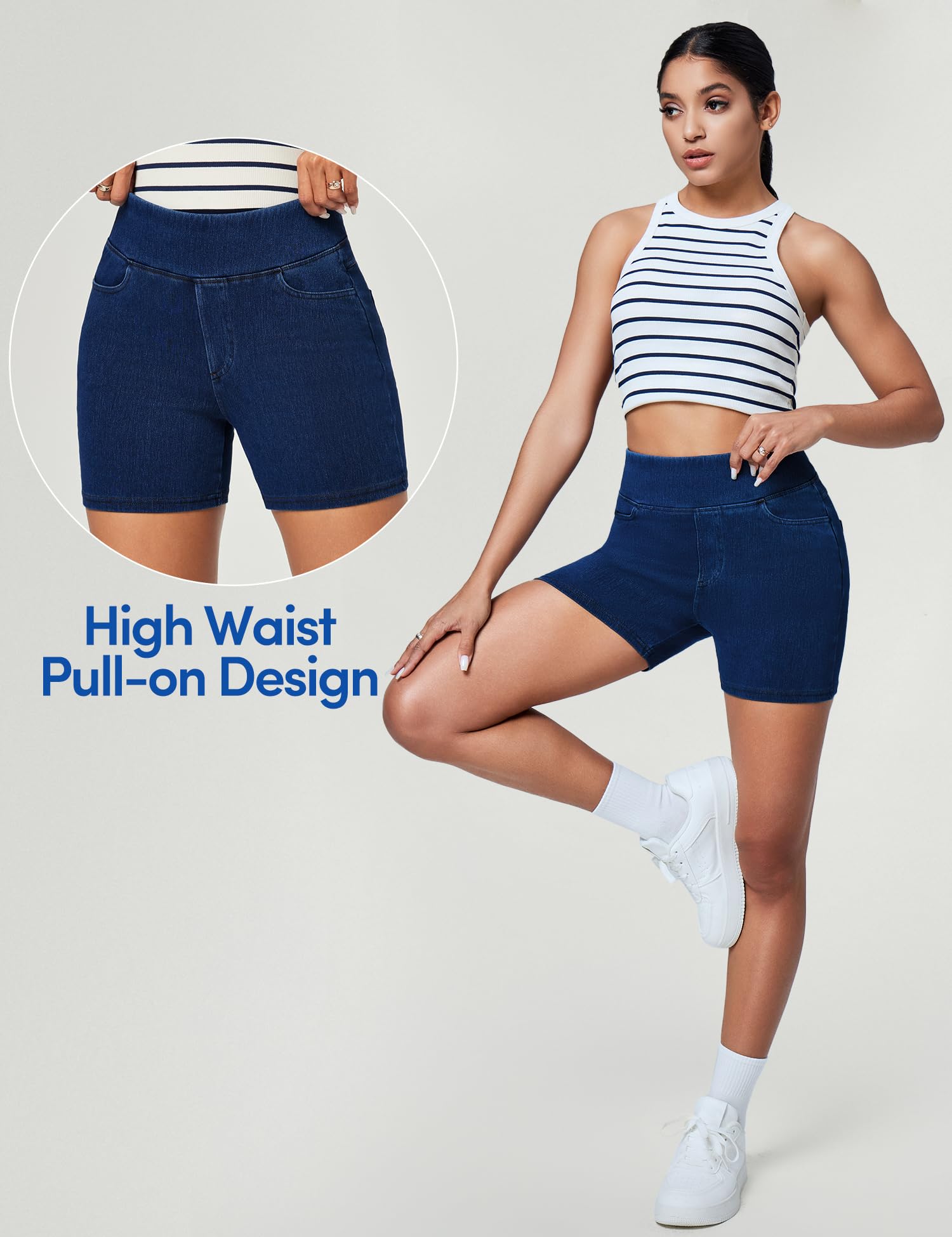 IUGA Stretchy Jean Shorts for Women High Waisted Pull On Jorts with Pockets Denim Shorts Women Summer Casual Shorts 2025