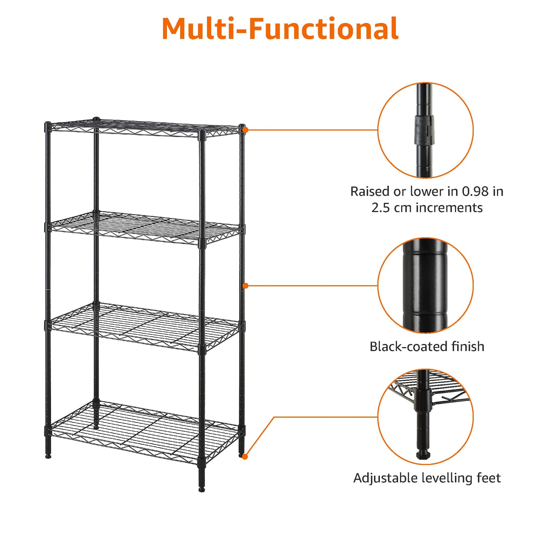 Amazon Basics 4-Shelf Steel Wire Storage Rack, Adjustable, Sturdy, Easy Assembly, 13.4 D x 23.2 W x 48 H in, Black