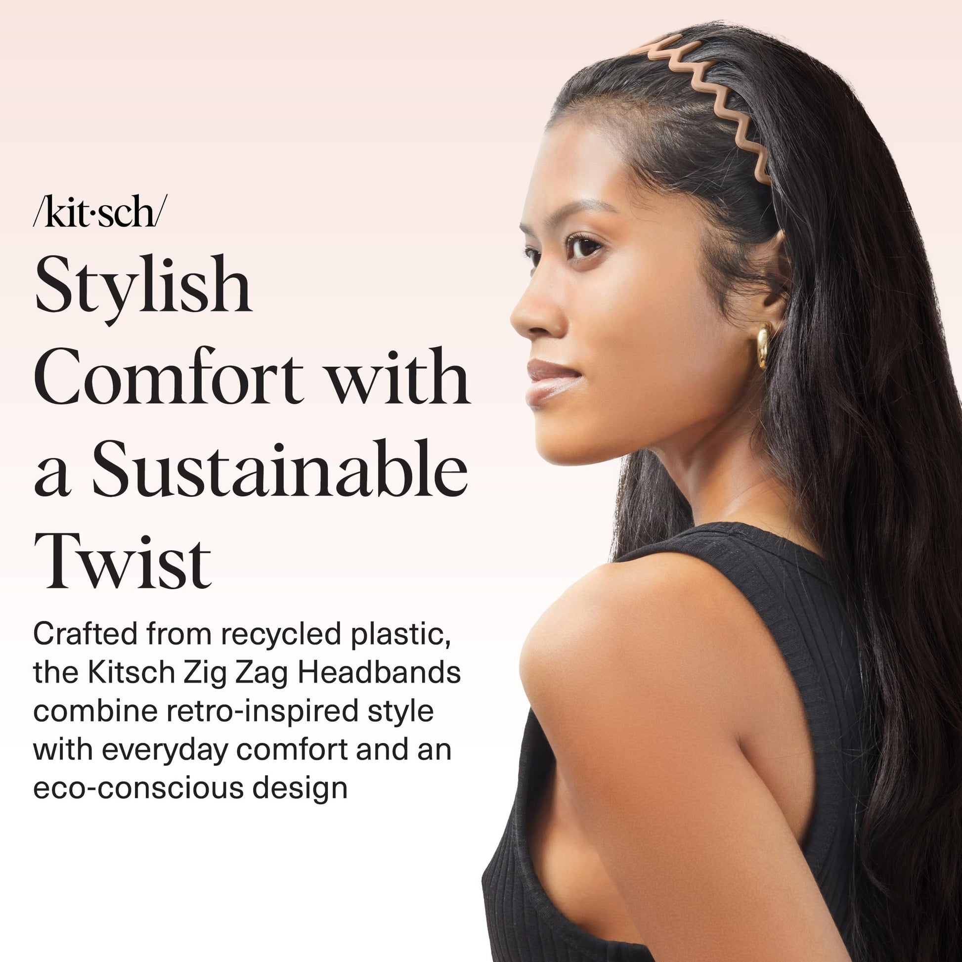 Kitsch Zig Zag Headbands, Recycled Plastic Wavy Hair Band with Teeth, Comb Headbands for Women and Men, Classic 90s Hair Accessories, 2pcs (Neutral)