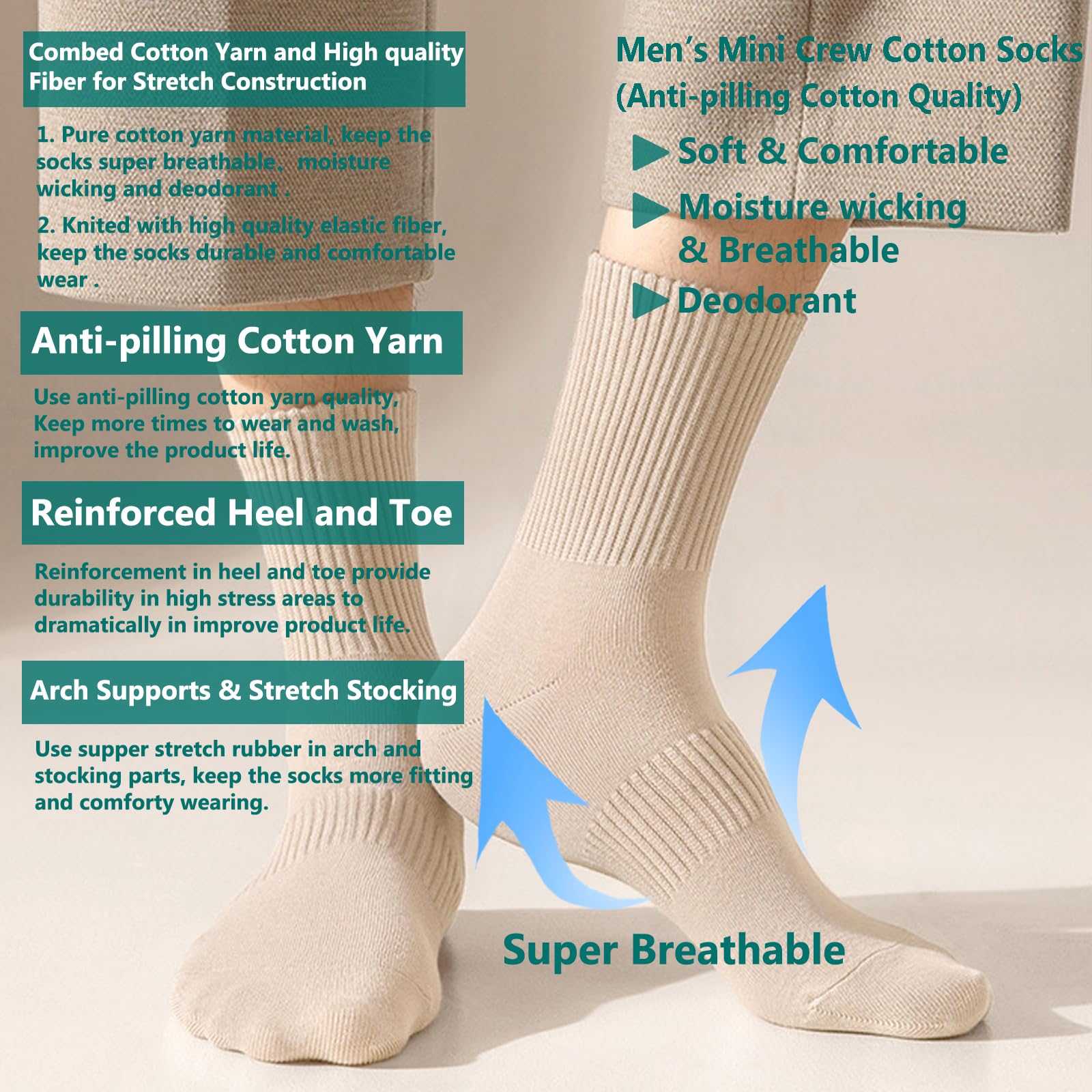 MAGIARTE Mens Mini Crew Above Ankle Pure Cotton Athletic Casual Multicolor Running Socks for men 6 Pack(Color#04L)