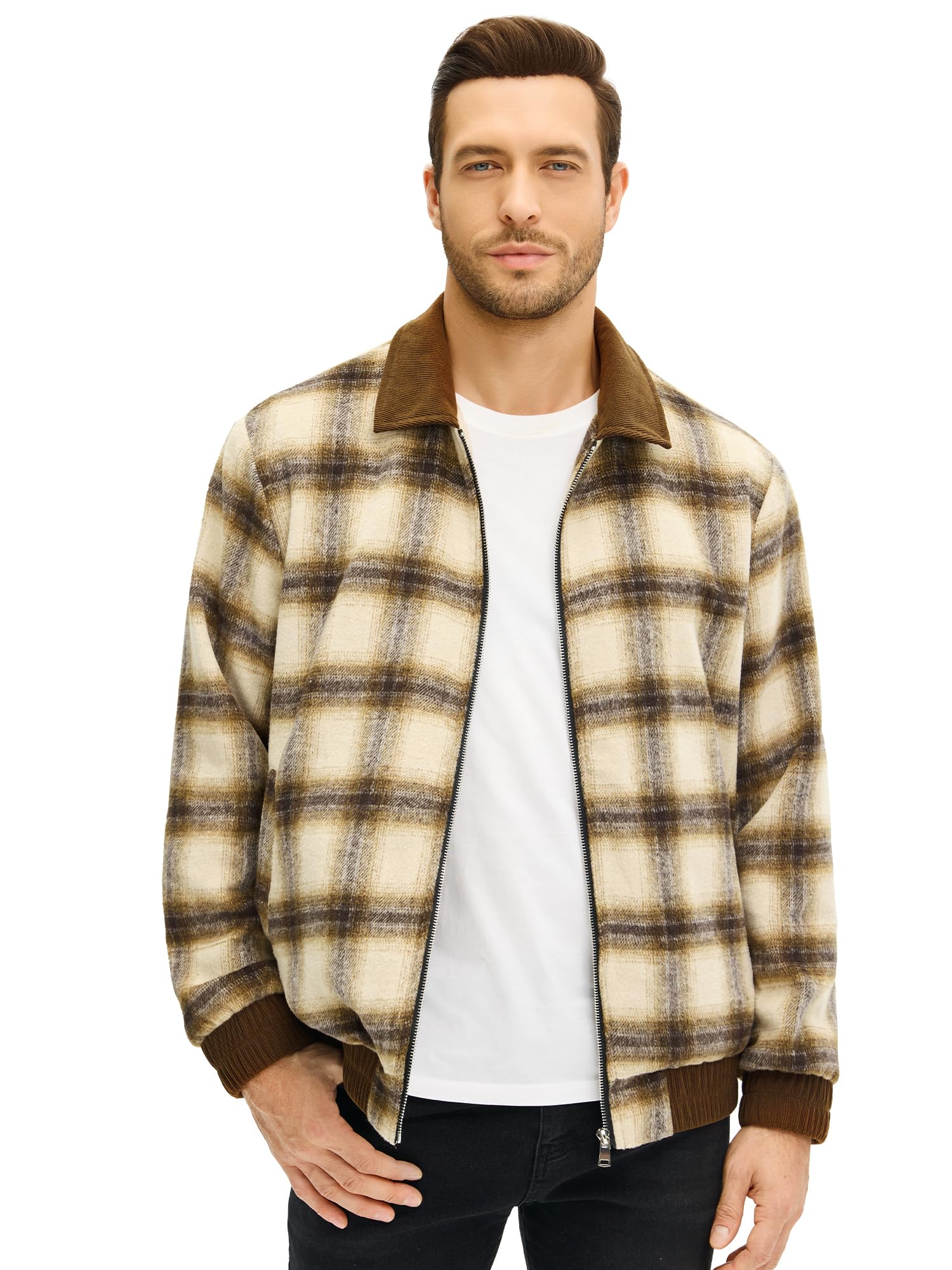 HOTake Men's Flannel Jackets Lightweight Fleece Jacket with Collar Small Brown