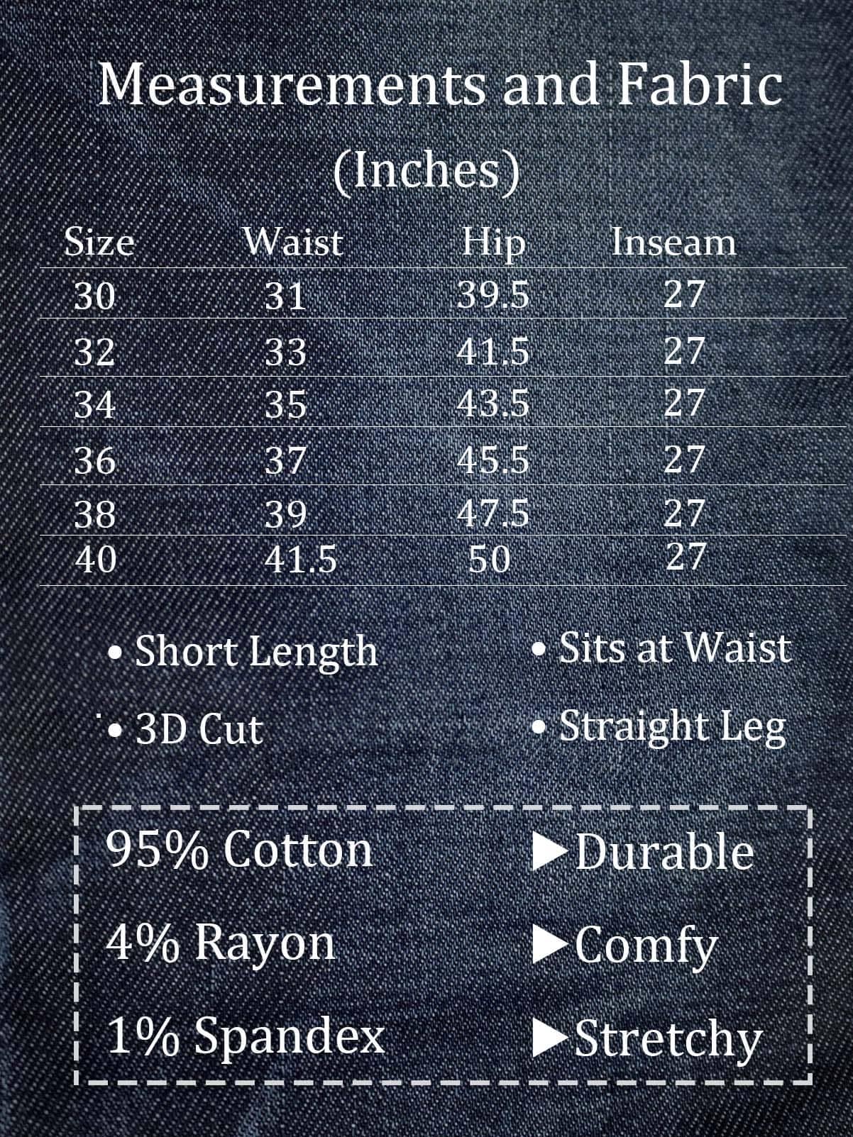 AbleTree Jeans for Short Men 27" Original Straight Taper Fit Short Length Casual Stretch Denim Pants AT01 Medium Blue