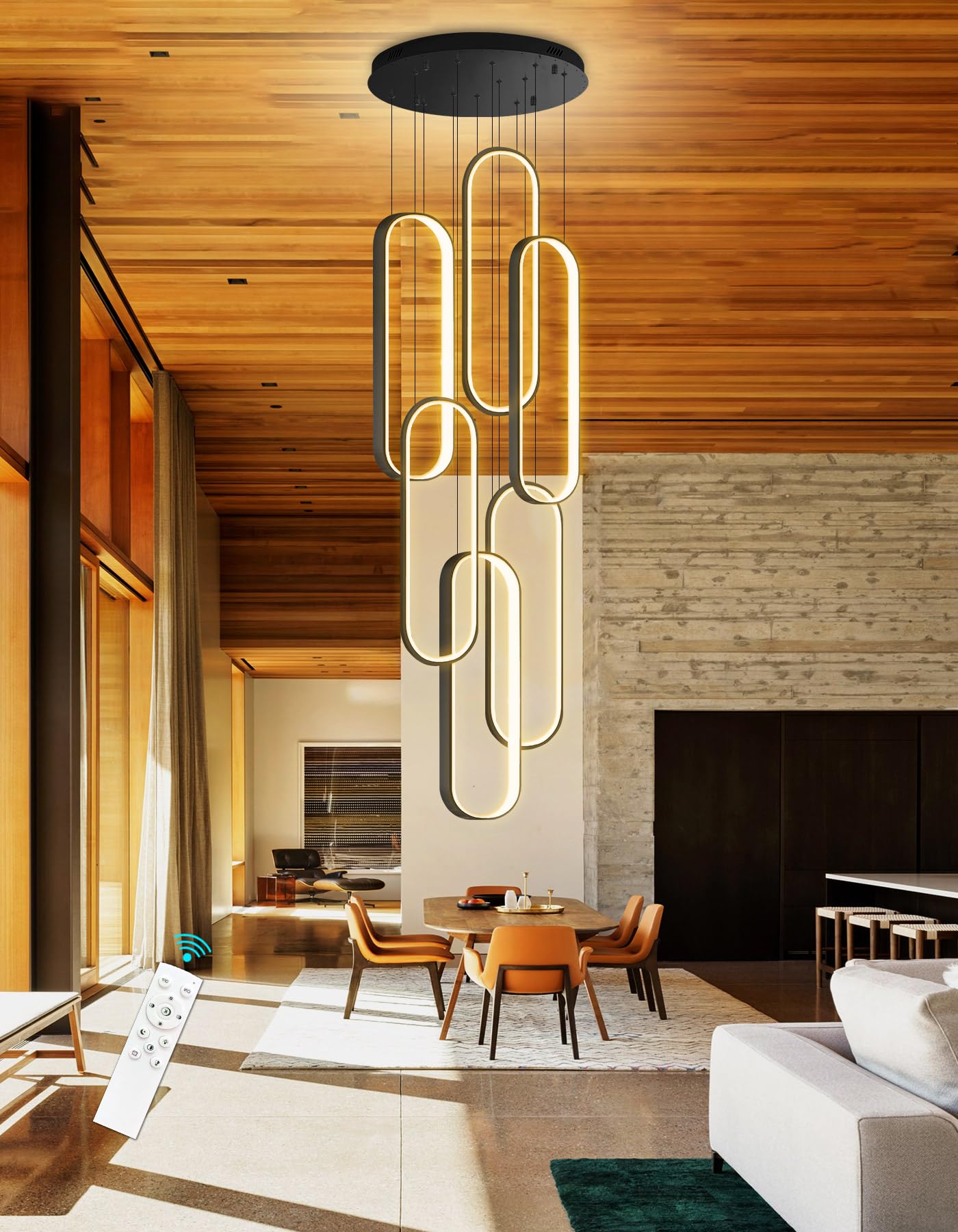 dolria 6 Rings Modern Chandelier LED Dimmable Flush Mount Ceiling Light for Foyer Living Room Staircaes Black