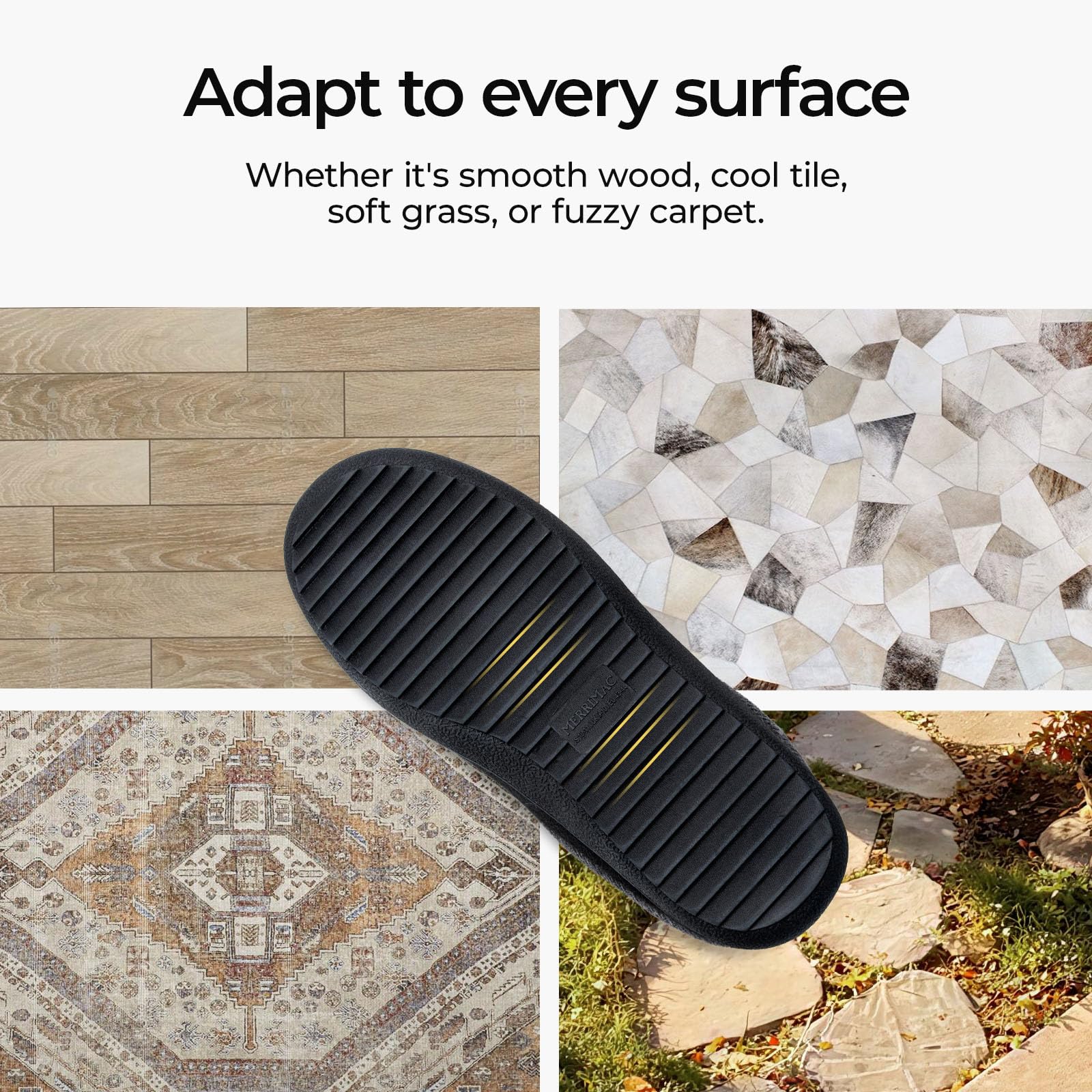 MERRIMAC Men's Slip on Slippers Comfy Memory Foam Non Slip Indoor House Shoes Black,10-11 US