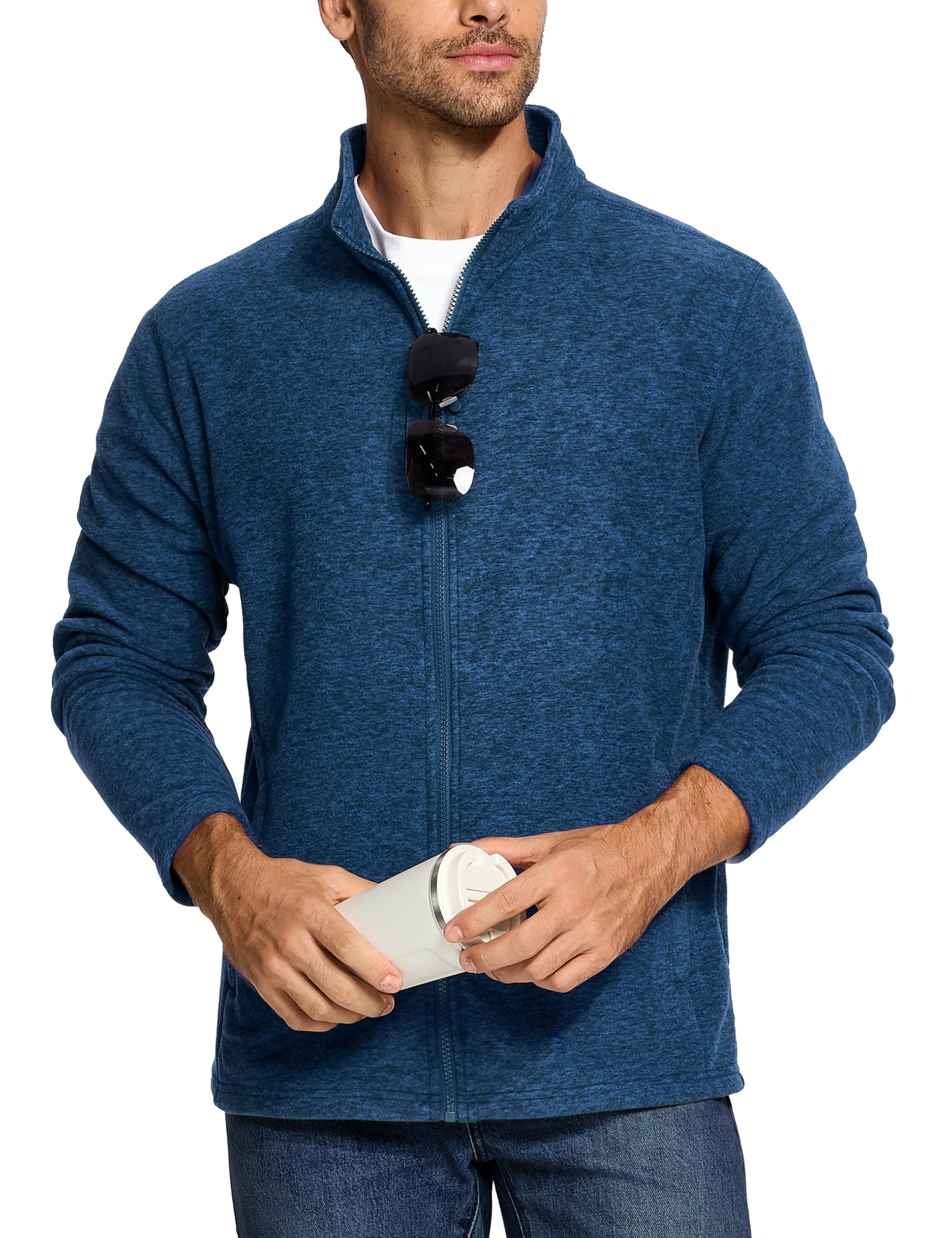 TACVASEN Mens Fleece Jacket for Pullover Lightweight Sweaters Zip Up Warm Jackets Casual Stylish Blue, L