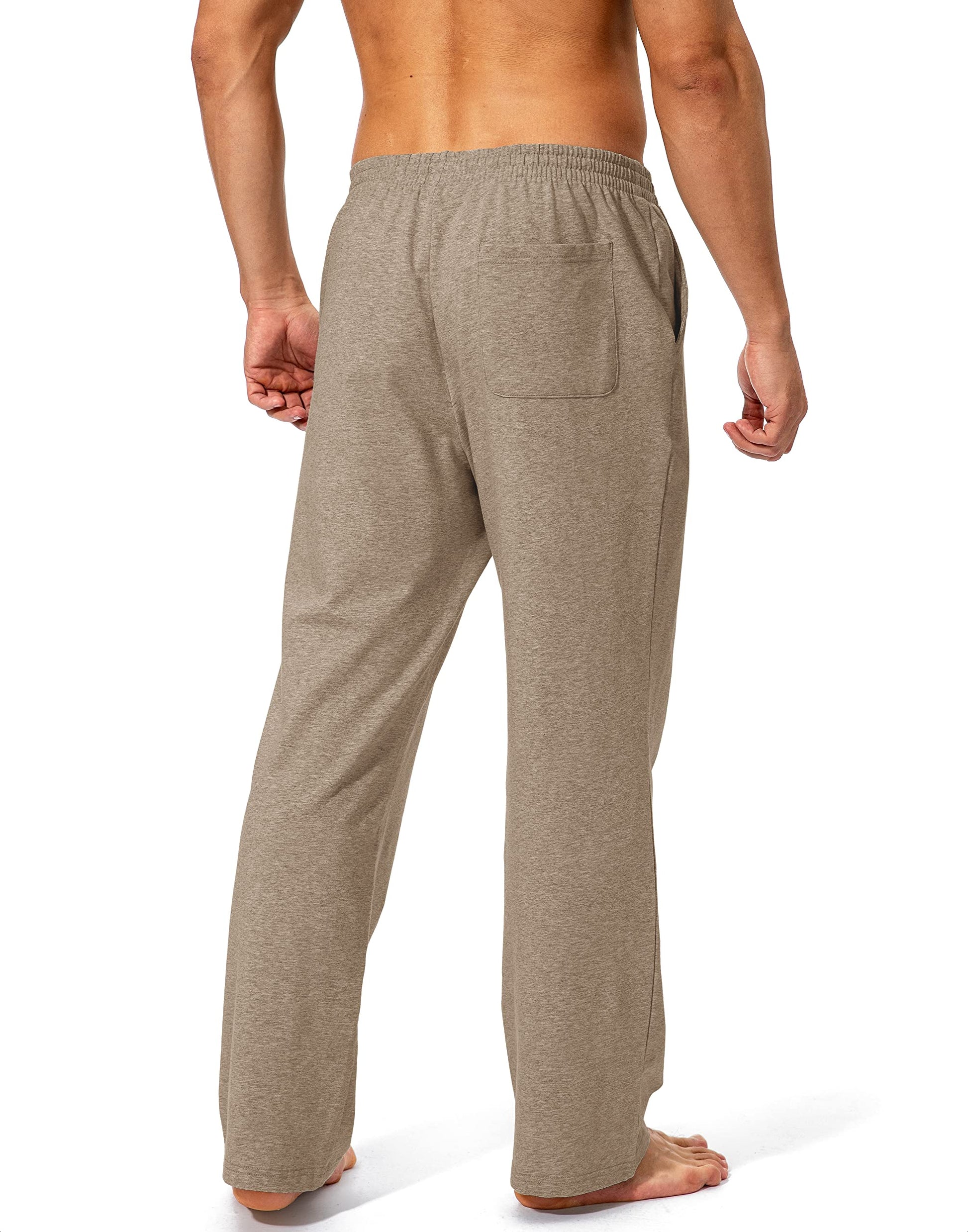 Pudolla Men's Cotton Yoga Sweatpants Athletic Lounge Pants Open Bottom Casual Jersey Pants for Men with Pockets (Khaki X-Large)
