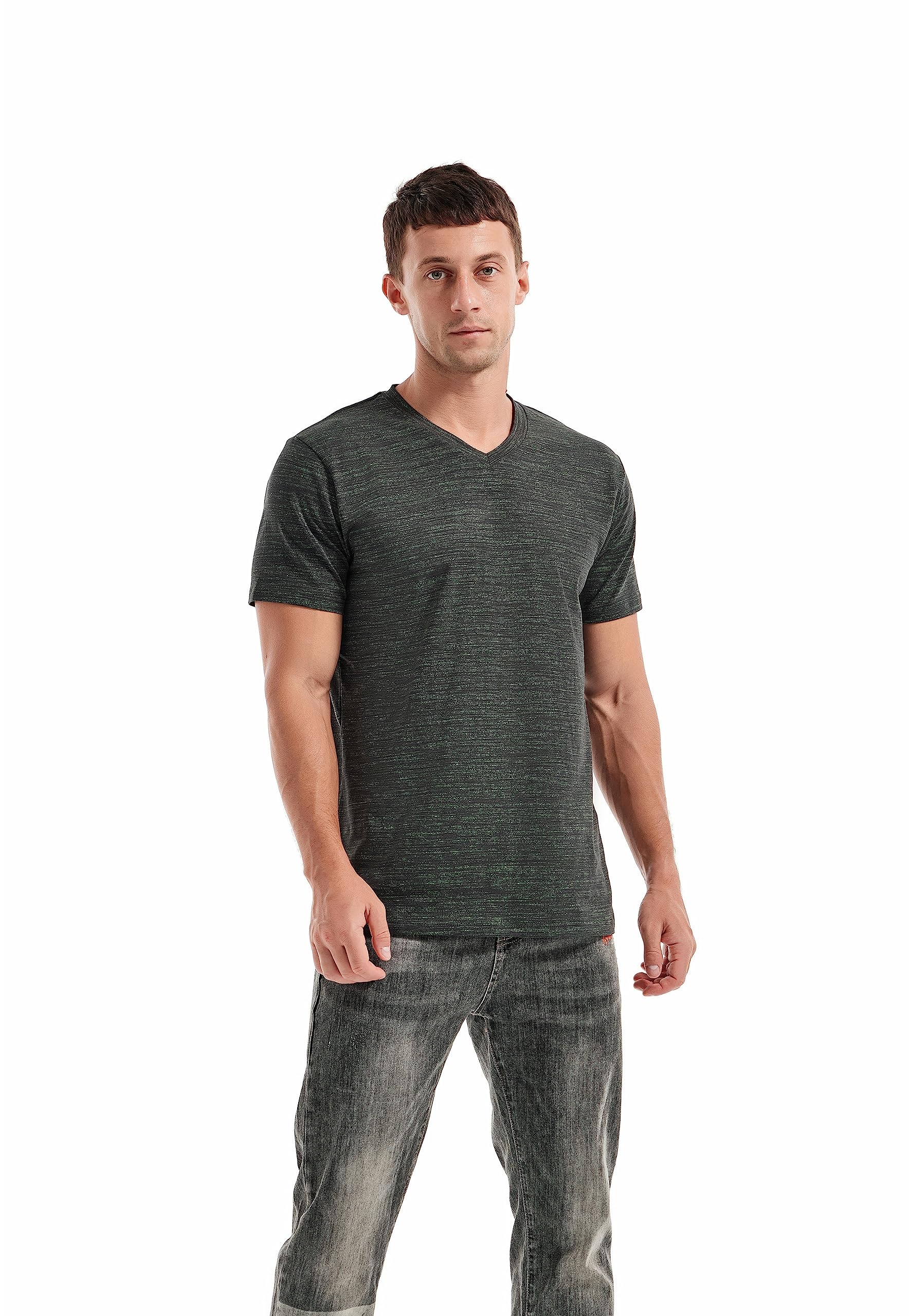 KLIEGOU Men's V Neck T Shirts - Casual Stylish Fitted Tees for Men 1 Black-Green XXL