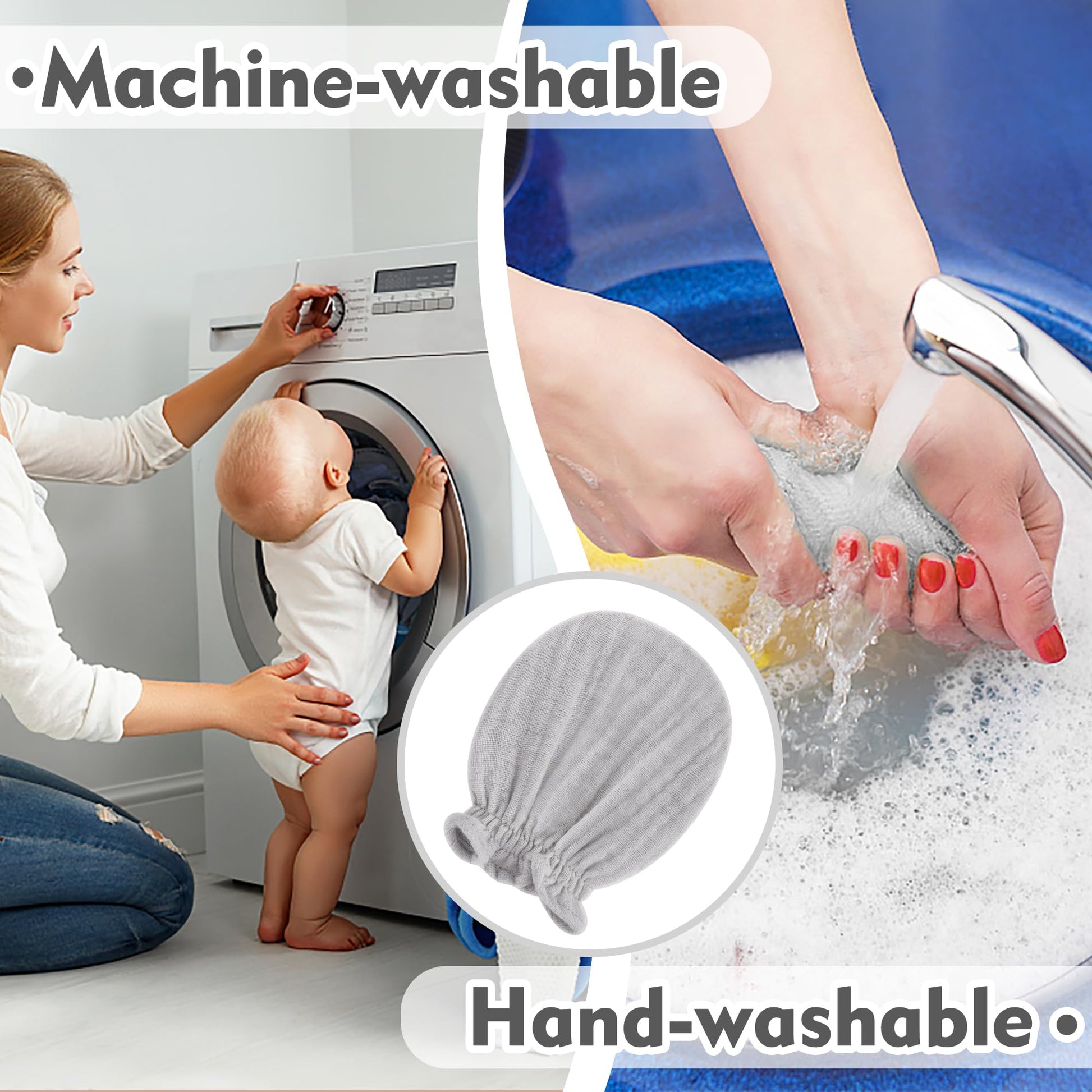 Pro Goleem 3-Pack Muslin Baby Mittens for Newborn, 100% Cotton No Scratch Soft Breathable Gloves with Elastic Strap for Baby Boy and Girls 0-6 months, Brown Beige Grey