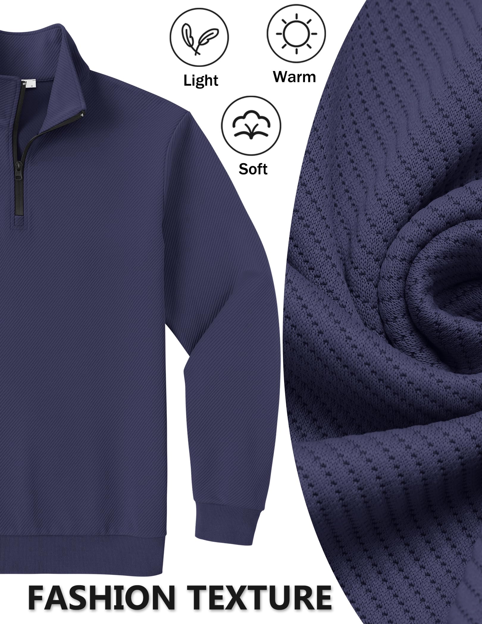 COOFANDY Mens Sweaters and Pullovers Light Weight 1/4 Zip Polo Sweatshirts Soft Stylish Quilted Sweatshirt Navy Blue