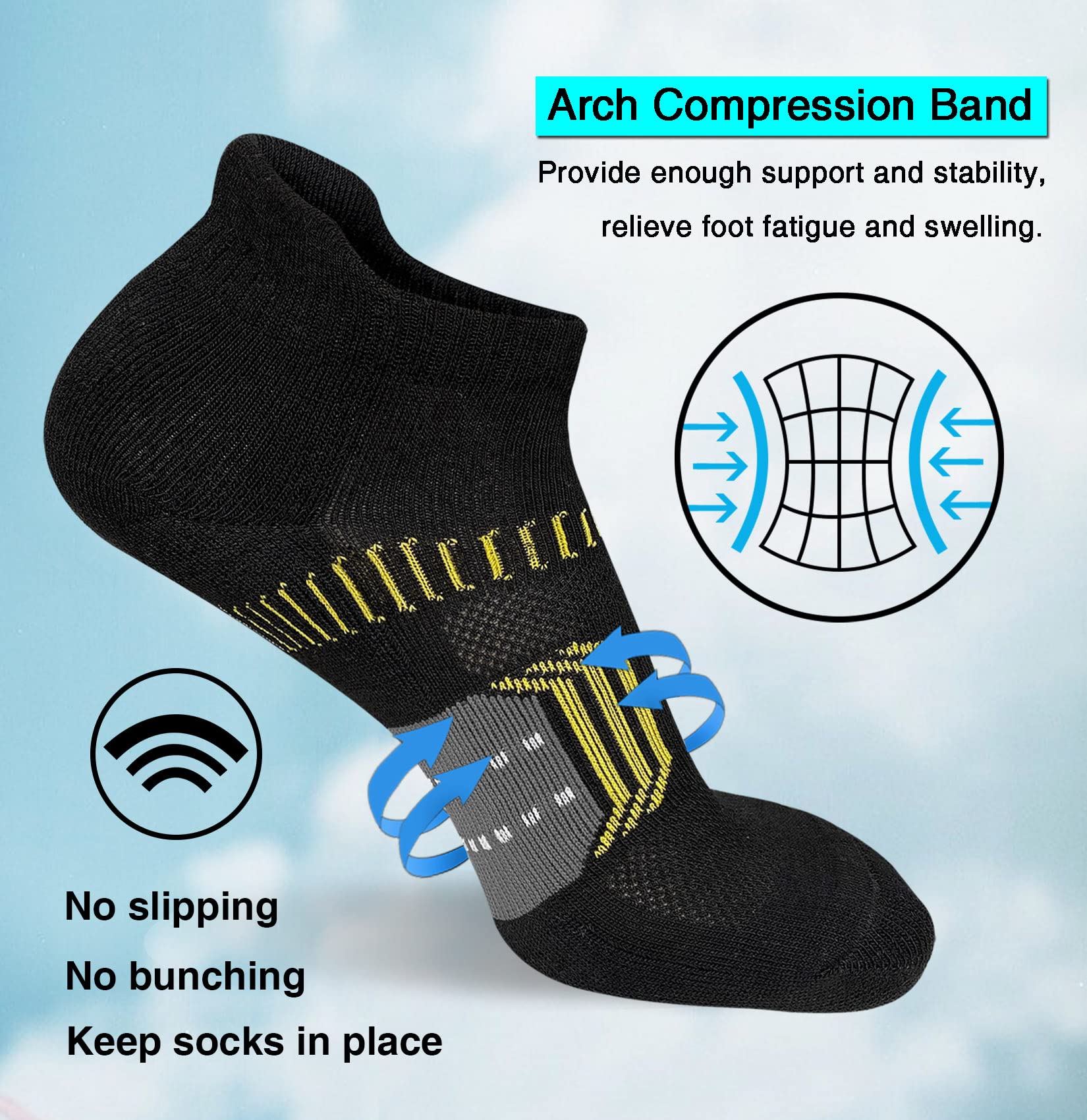 suaskk Womens Athletic Cushioned Anti-Blister Comfort Running Ankle Socks 5 Pairs