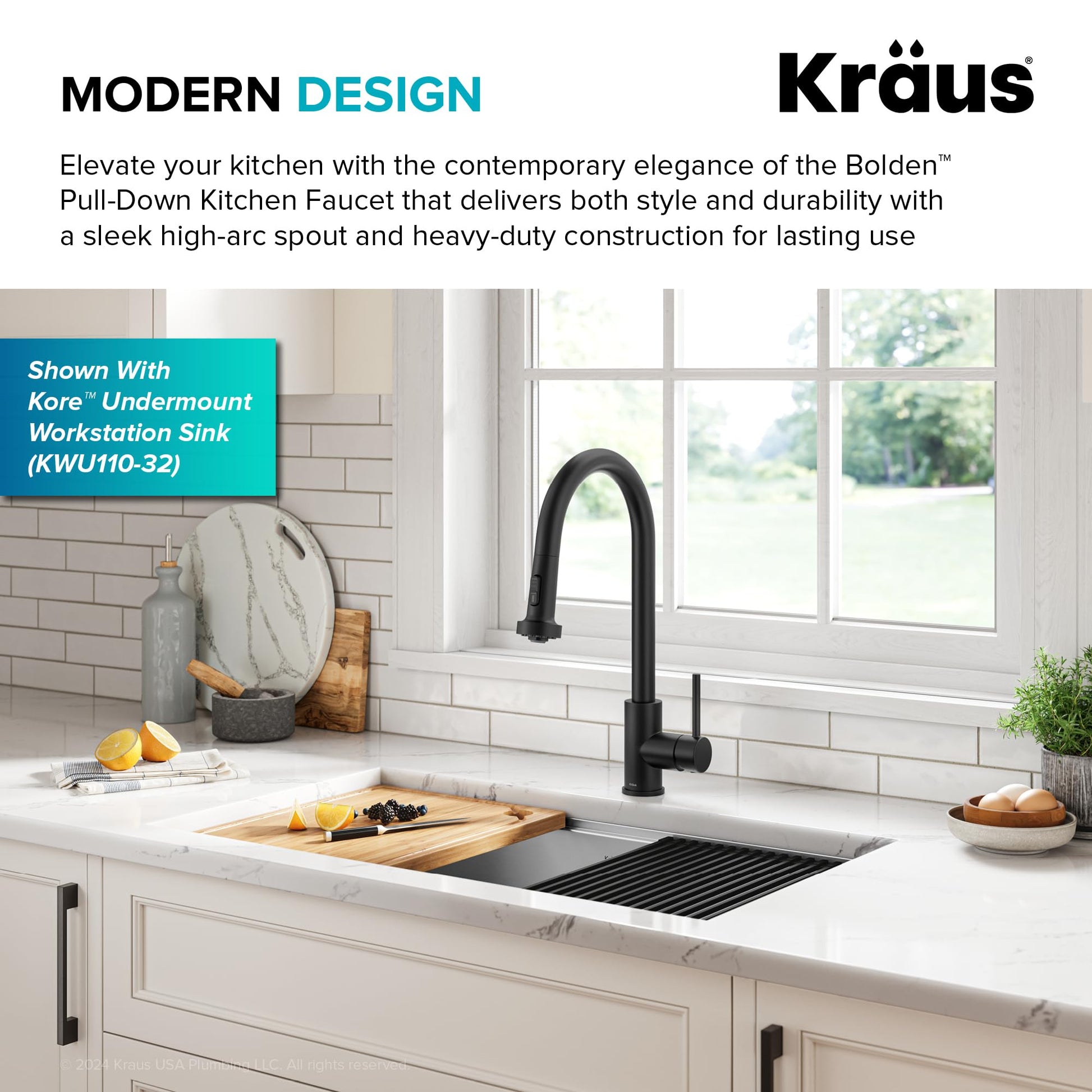 KRAUS Bolden 2-Function Single Handle Pull Down Kitchen Faucet in Matte Black, KPF-1616MB