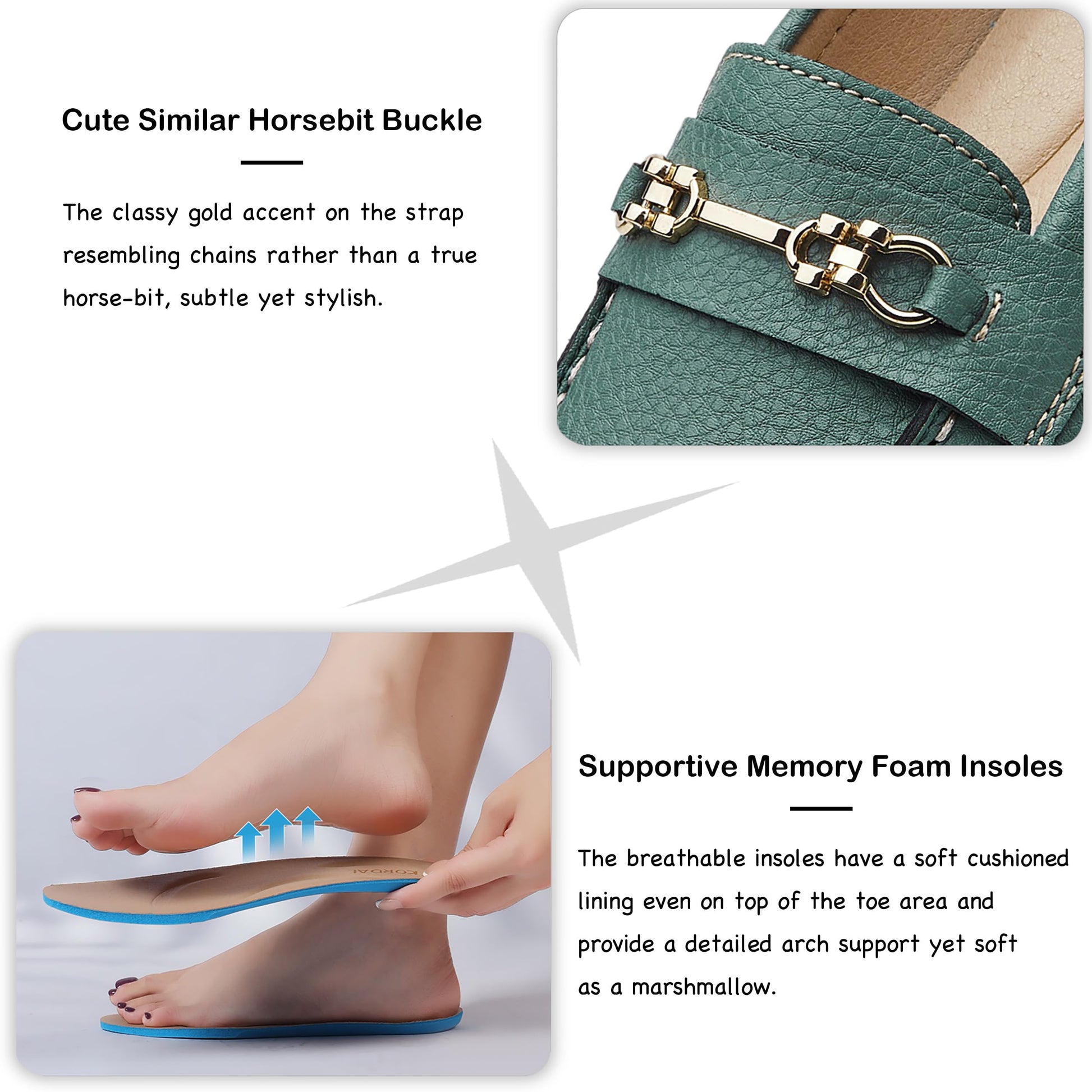 KORDAL Women's Comfortable & Lightweight Green Leather Loafers Slip-Ons Driving Mocs Walking Shoes Cute Business Casual Dress Shoes Work Flats for Women 7.5 M US