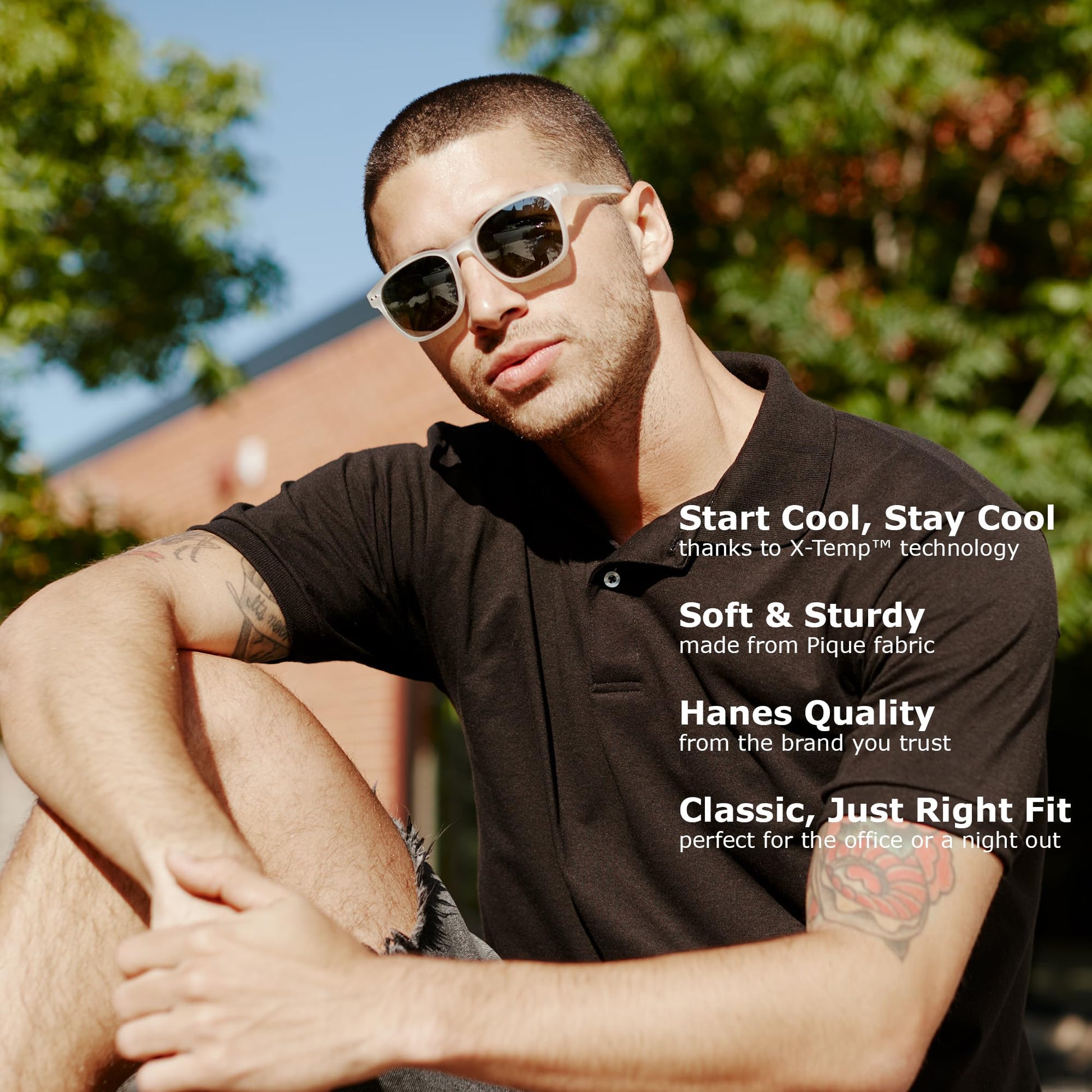 Hanes Men's Short Sleeve X-Temp W/ FreshIQ Polo, Navy, Large