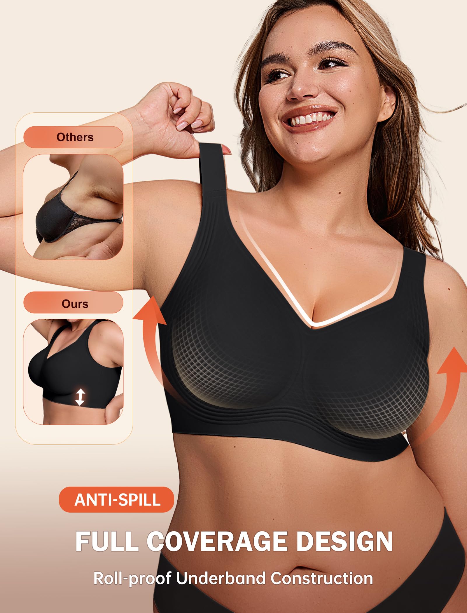 LetsJoli Bras for Women Supportive Wireless Push Up Bra Full Coverage No Underwear Seamless Plus Size for Older Women(Black,XL