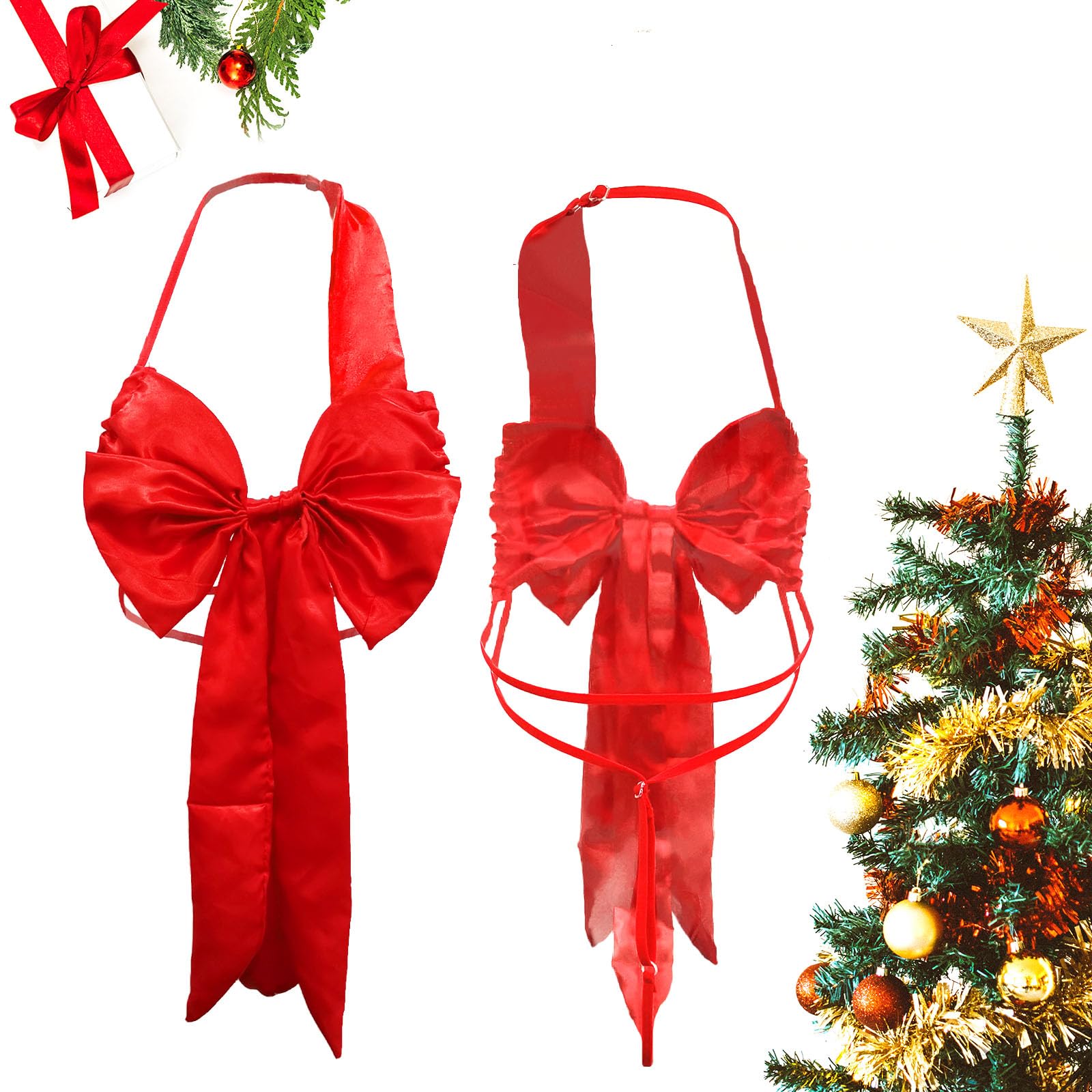 NewBull Women's Sexy Satin Unwrap Me Babydoll Lingerie Bowknot Teddy Bodysuit Underwear One Piece Backless Nightwear Red Big Bow Gift Naughty Sleepwear for Ladies Valentine's Day Christmas Outfit