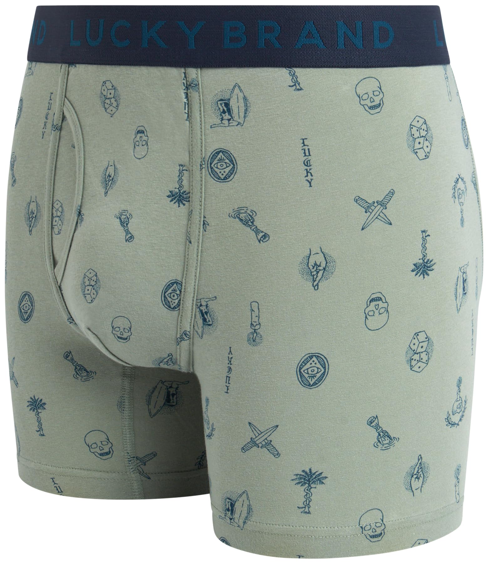 Lucky Brand Mens Boxer Briefs - 6 Pack Soft Stretch Mens Underwear with Functional Fly Pouch Boxers for Men (Sizes: S-2XL), Size Large, Indigo/Light Green/Charcoal Grey