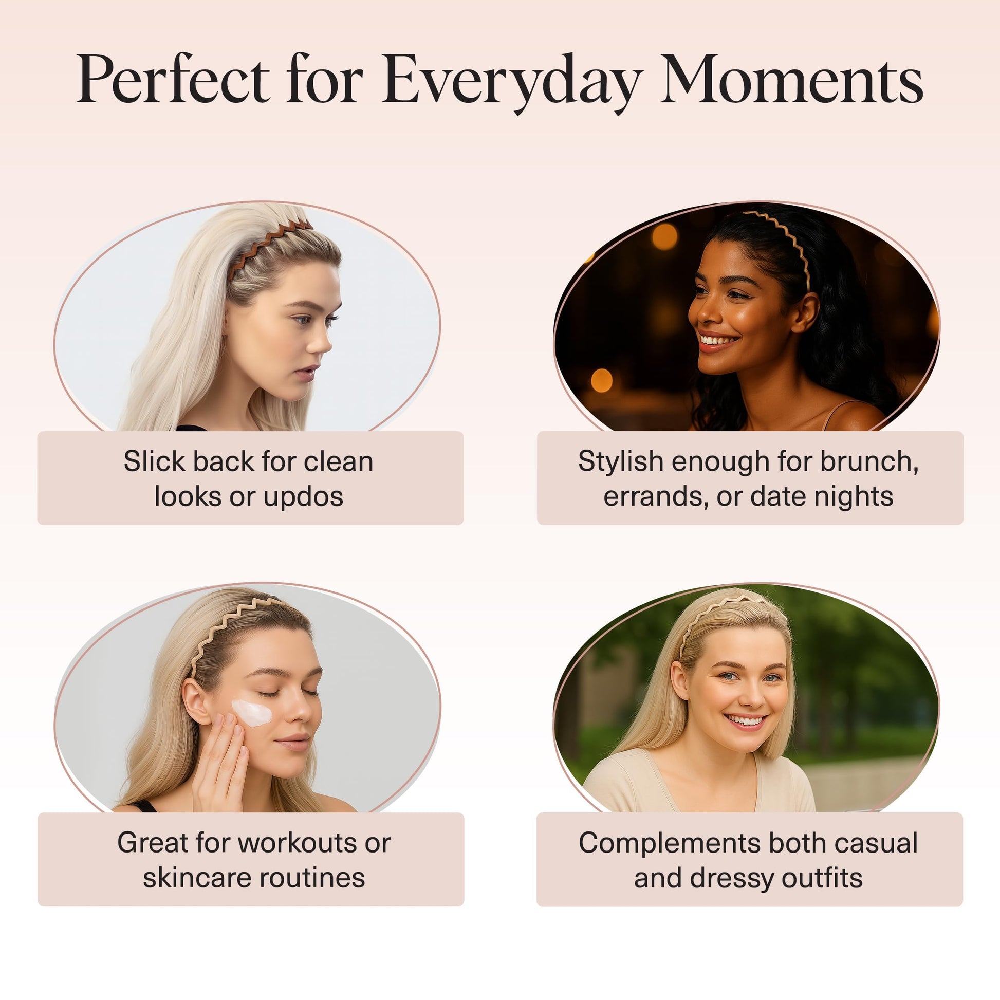 Kitsch Zig Zag Headbands, Recycled Plastic Wavy Hair Band with Teeth, Comb Headbands for Women and Men, Classic 90s Hair Accessories, 2pcs (Neutral)