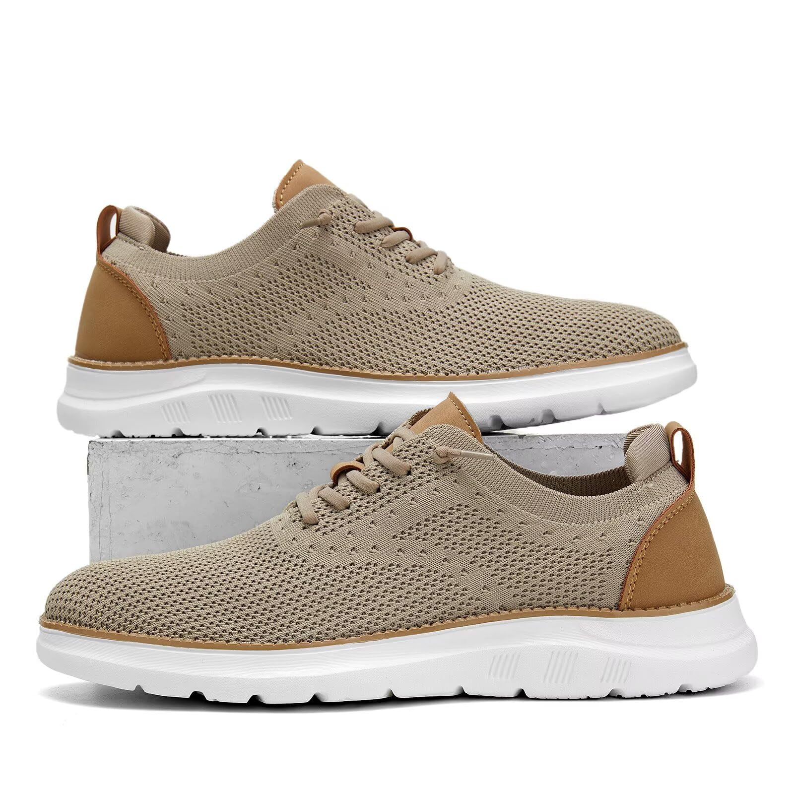 Men's Mesh Sneakers Oxfords Lace-Up Lightweight Casual Walking Shoes Driving Shoes Khaki