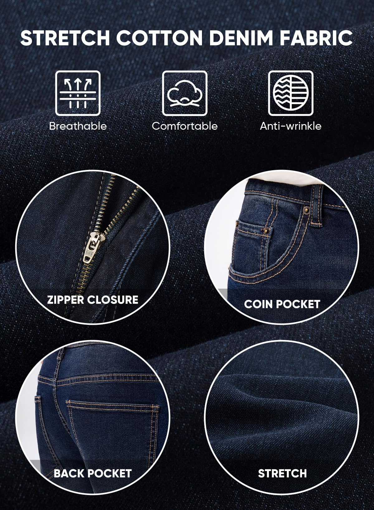 JMIERR Men's Jeans Classic Fit Comfort Flex Jean for Man Stretch Denim Jeans Straight Leg Pants with 5 Pockets, 2XL, Dirty Blue