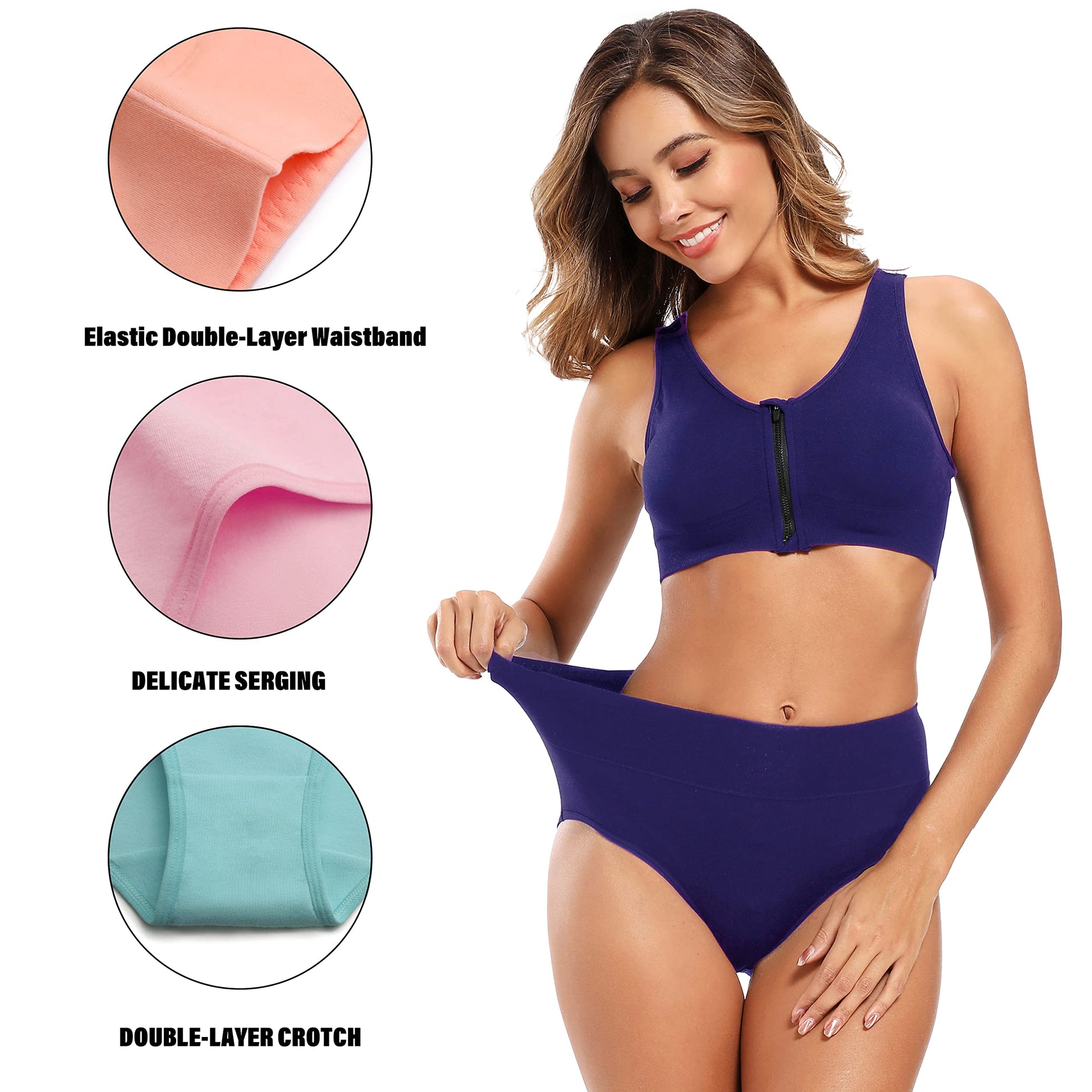 Molasus Women's Soft Cotton Underwear Briefs High Waisted Postpartum Panties Ladies Full Coverage Plus Size Underpants Pack of 5,Small