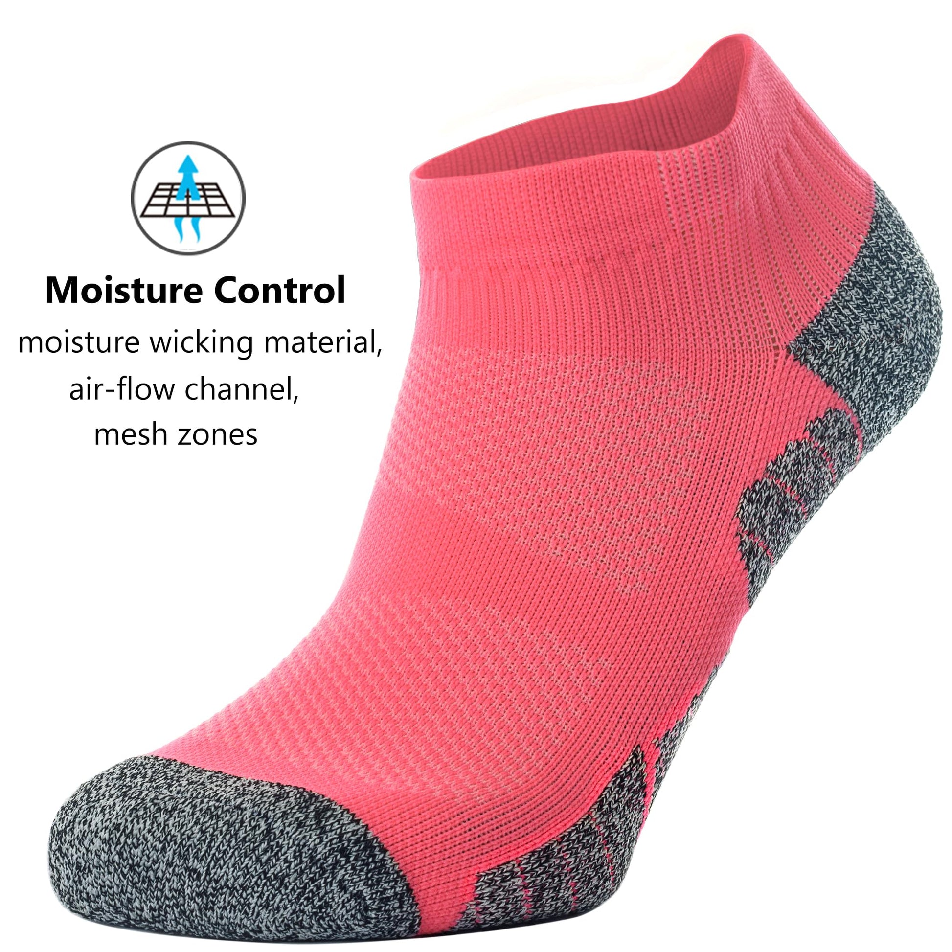 CWVLC Unisex Cushioned Compression Athletic Ankle Socks Multipack, 6-pairs Charcoal Watermelon White, L (10.5-13 W US/ 9-11.5 M US)