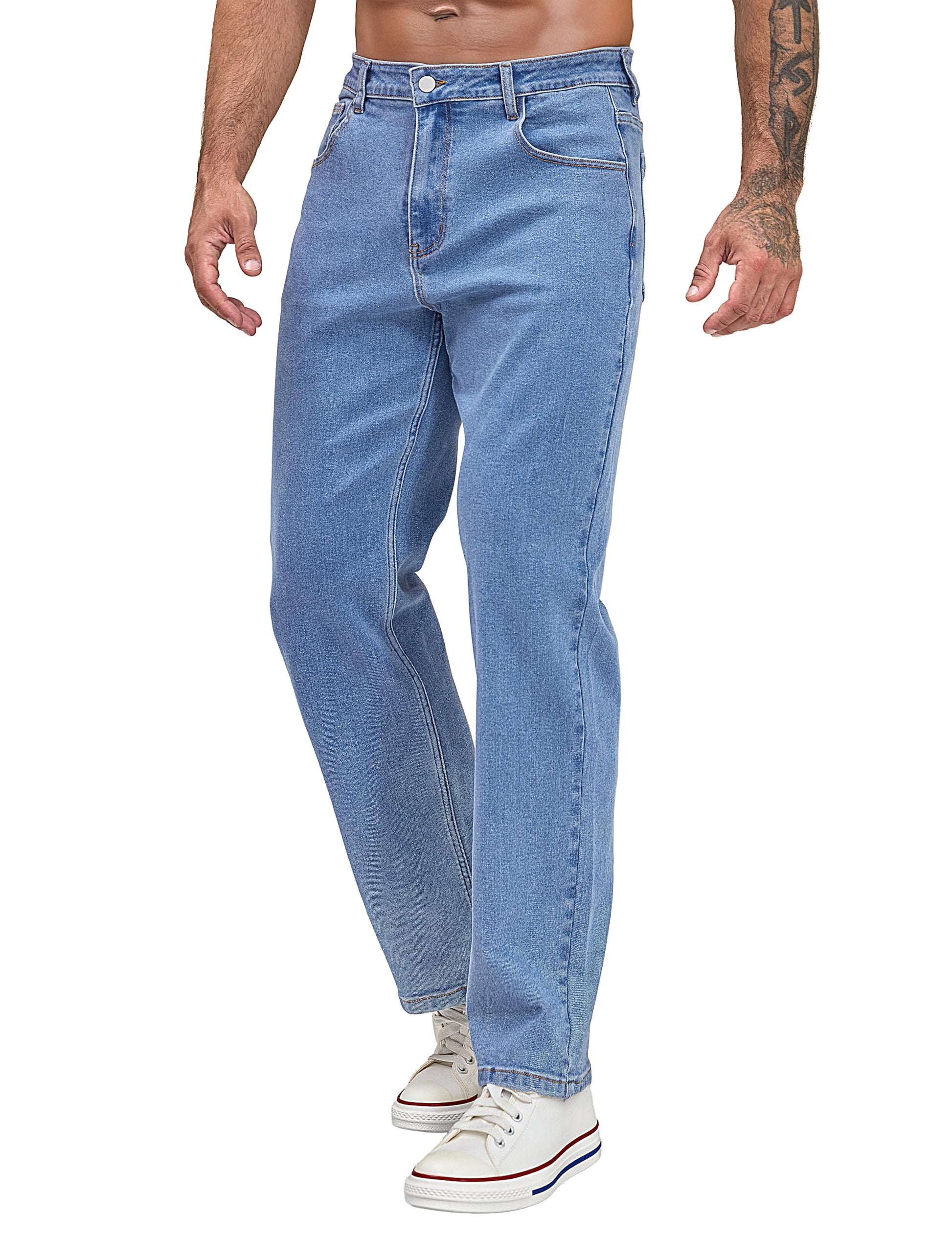 Ushdele Men's Regular Fit Stretch Jeans Straight Leg 5-Pocket Classic Comfort Flex Denim Pants Vintage Blue 34W32L