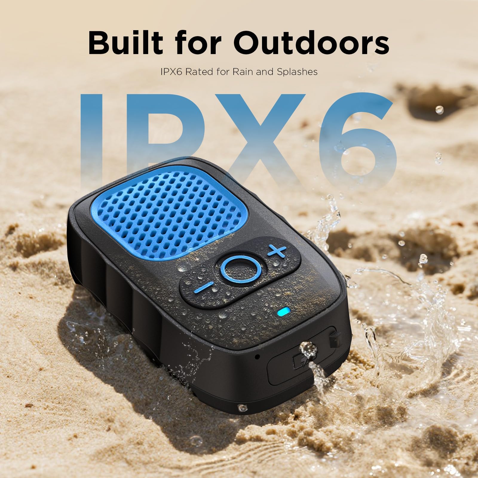 ShellHome Wearable Bluetooth Speaker - 30H Working Time Clip-On Wireless Jobsite Pro Water-Resistant Portable Speaker — Built-in Mic for Hands-Free Music and Calls, Blue (Non-Magnetic)