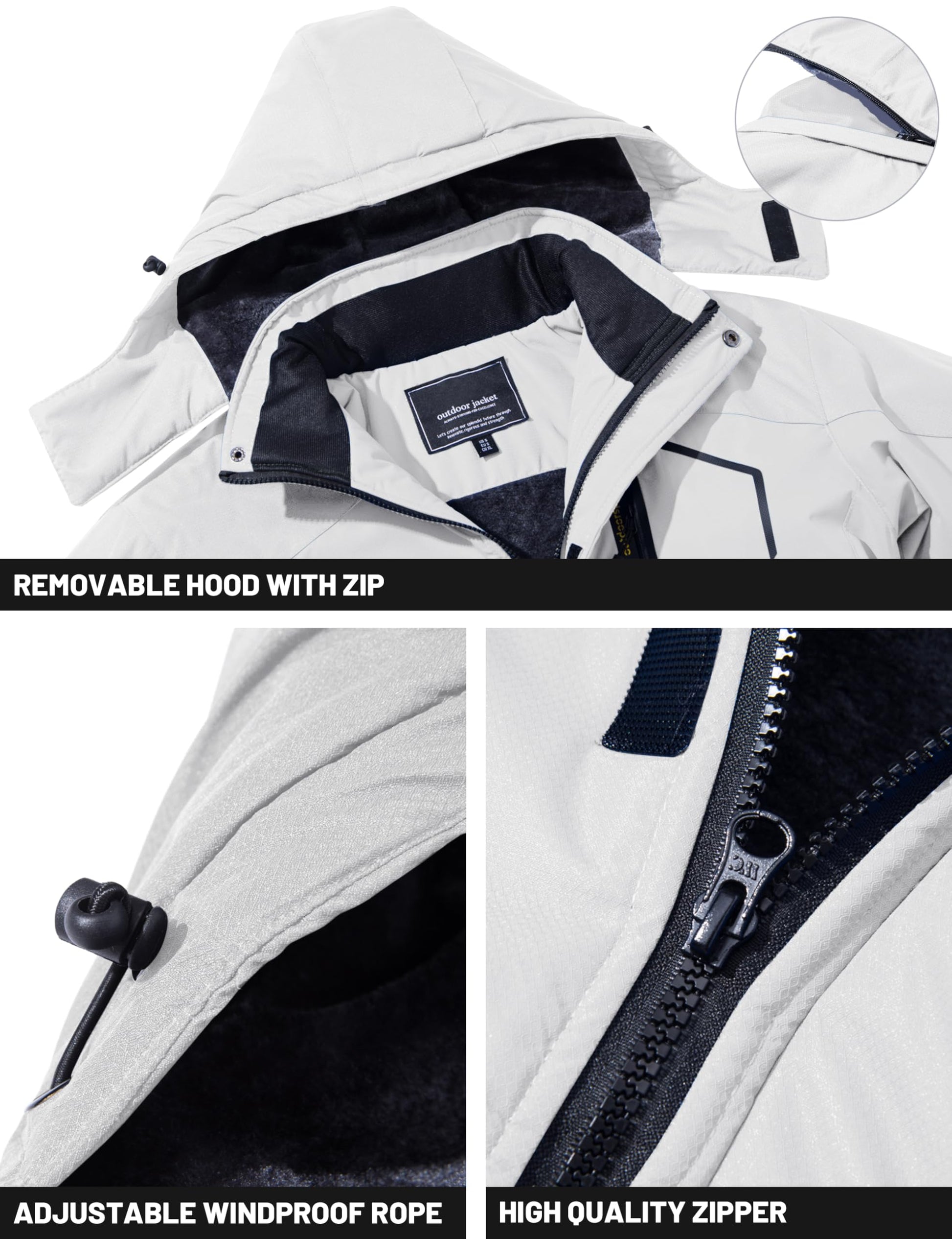 TACVASEN Men's Skiing Jacket with Hood Winter Jacket Water Resistant Hiking Fishing Travel Fleece Jacket Mens Warm Parka Ski Coat White, L