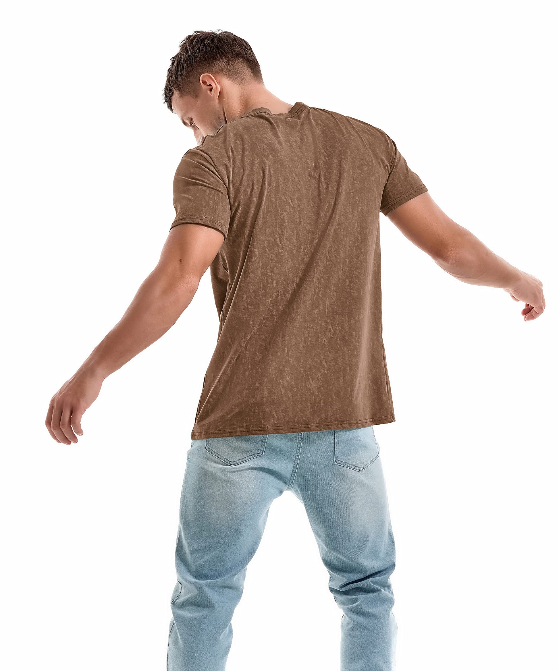 KLIEGOU Men's T-Shirts - Elasticity Cotton Crew Neck Tees 2166 Khaki XXL