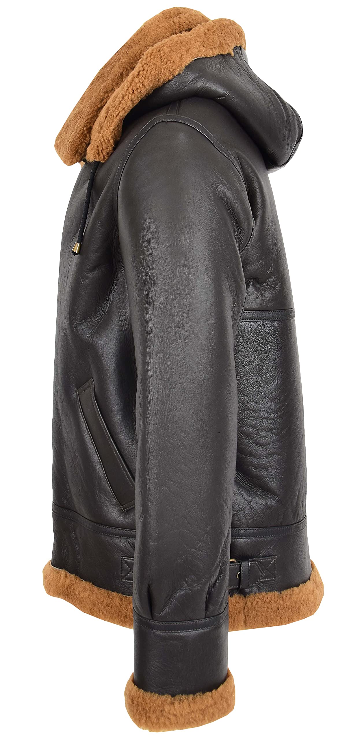 Mens B3 Sheepskin Jacket Detachable Hoodie Shearling Ruben Brown Ginger (2XL)