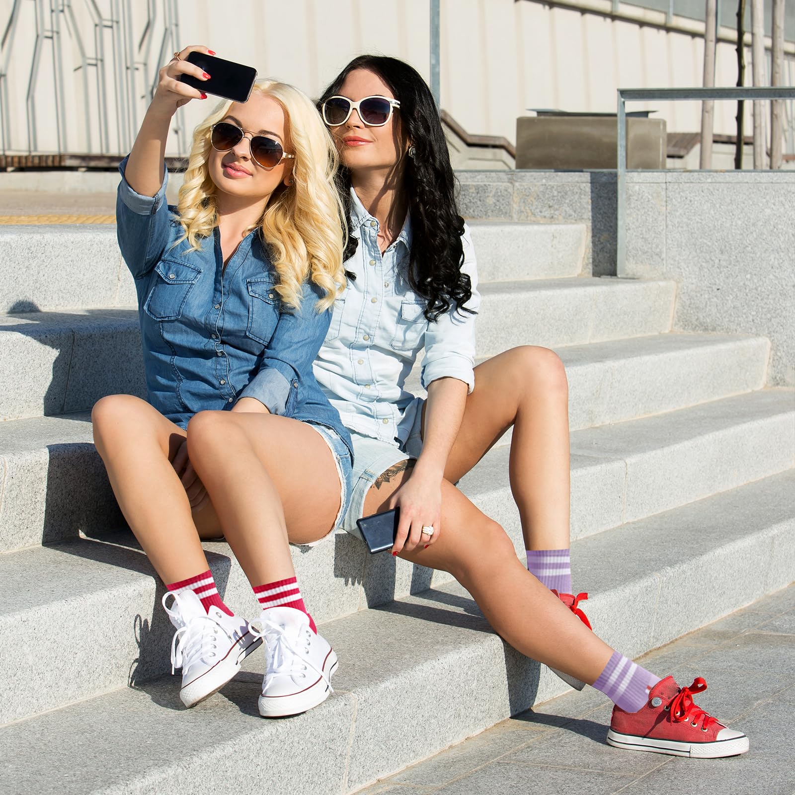 IDALOP 20 Pairs Cute & Colorful Striped Quarter Crew Women's Colored Socks, Size 9-11