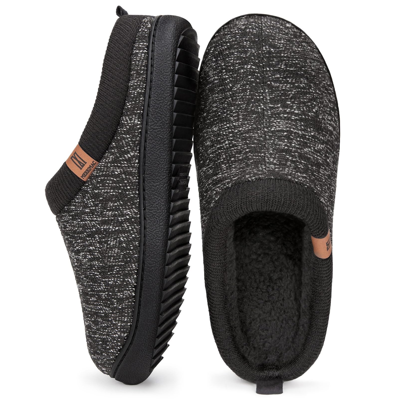 MERRIMAC Men's Slip on Slippers Comfy Memory Foam Non Slip Indoor House Shoes Black,10-11 US