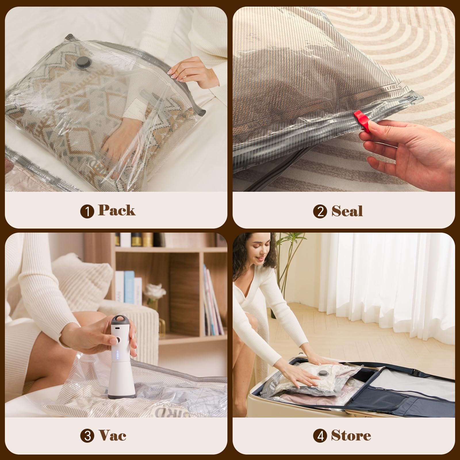 Vacbird Vacuum Bags for Travel with Rechargeable air Pump, 15 Pack Carry-on Size Compression Packing Bags for Luggage and Suitcase, Space Saver for Clothes and Clothing Travel