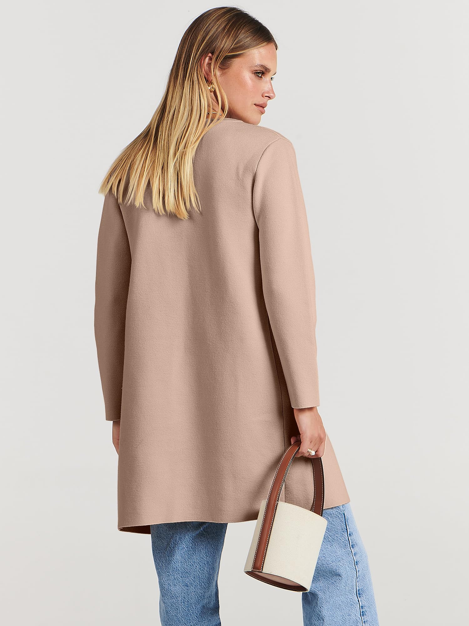 ANRABESS Womens Cardigan Sweater Open Front Knit Long Coatigan Dressy Casual Jacket Coat 2025 Fall Outfits Classy Clothes Khaki Medium