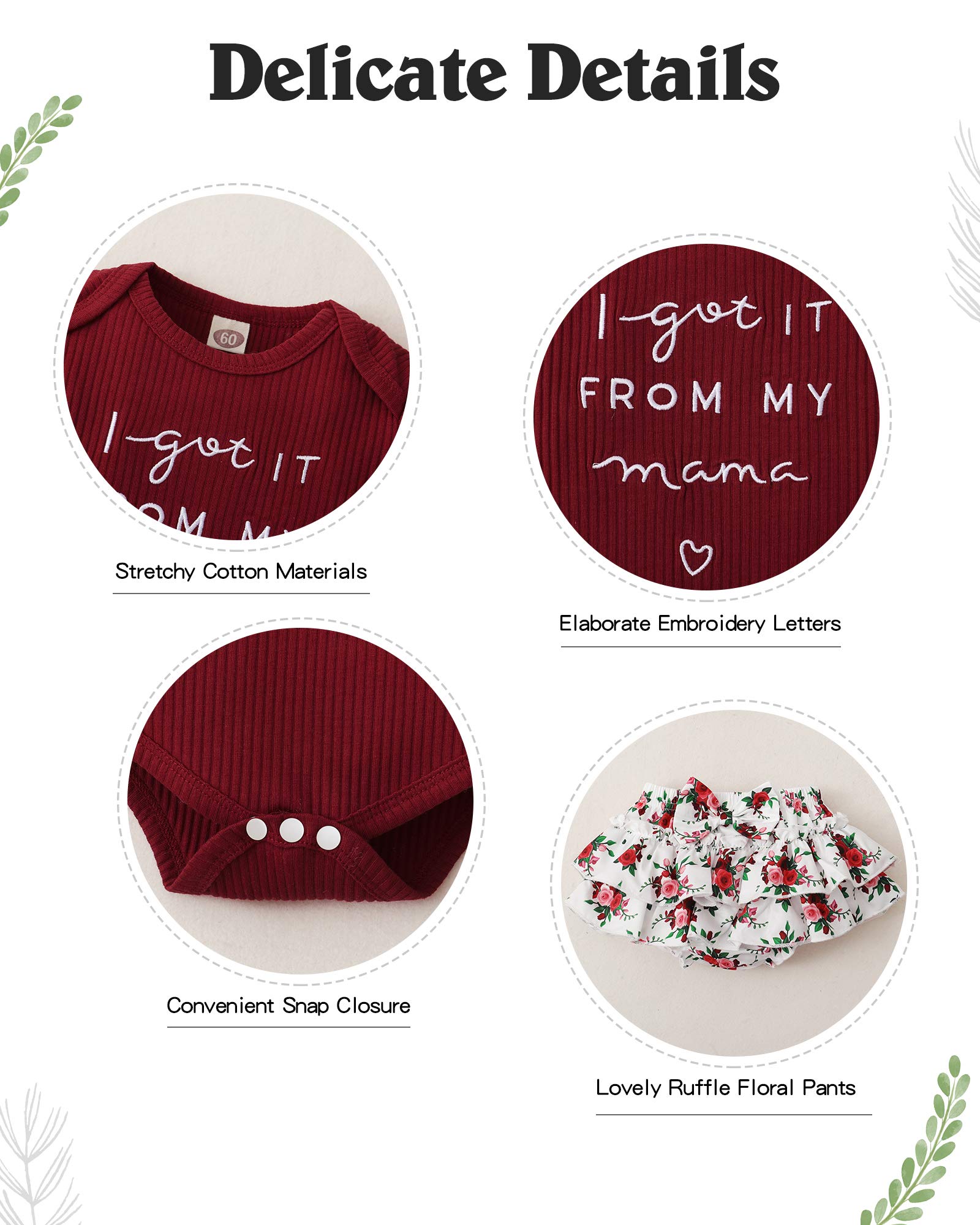 Mioglrie Newborn Baby Girl Clothes Romper Shorts Set Ruffle Infant Knitted Girls' Clothing Daddys Little Maroon 0-3 Months