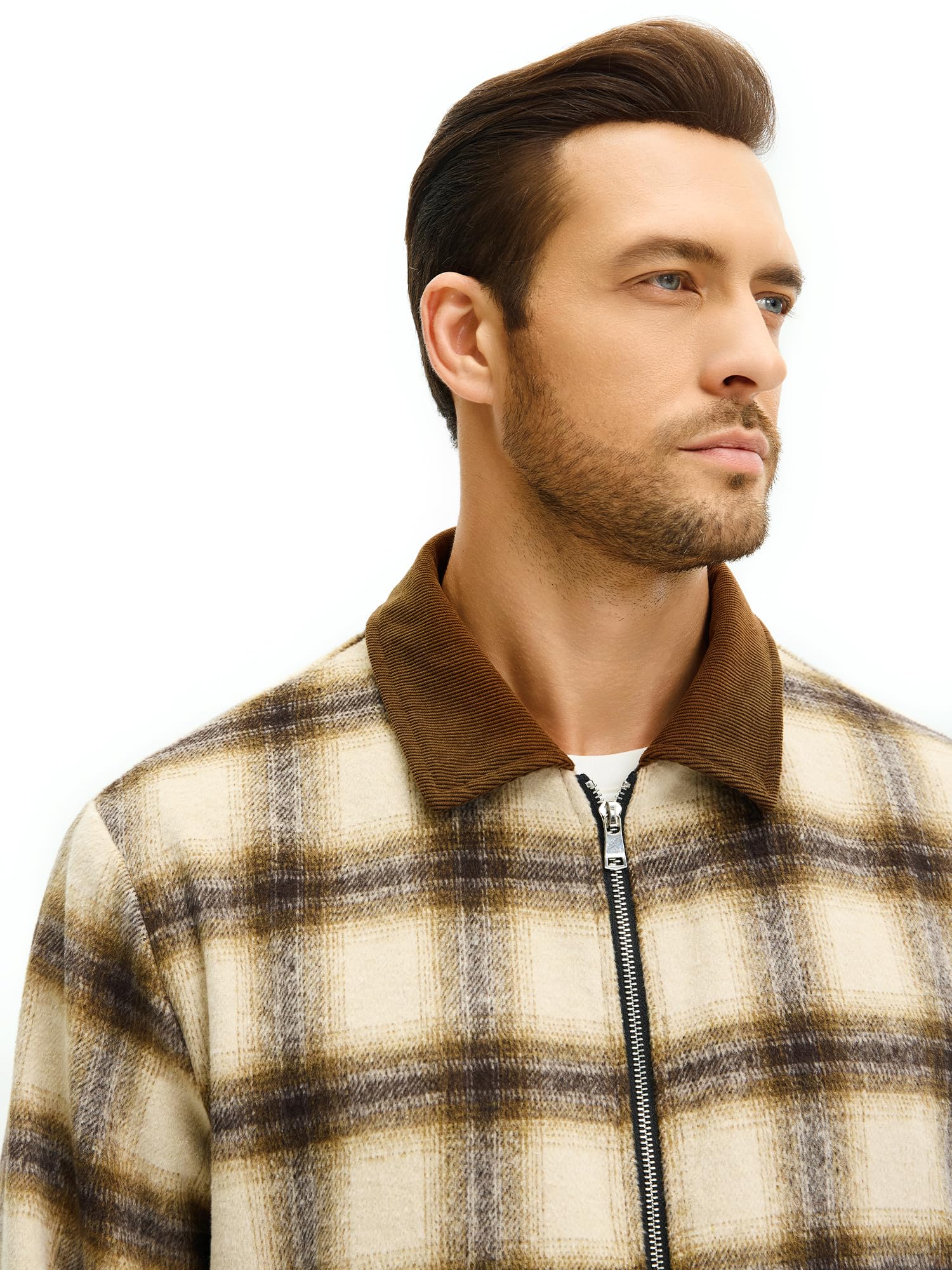HOTake Men's Flannel Jackets Lightweight Fleece Jacket with Collar Small Brown