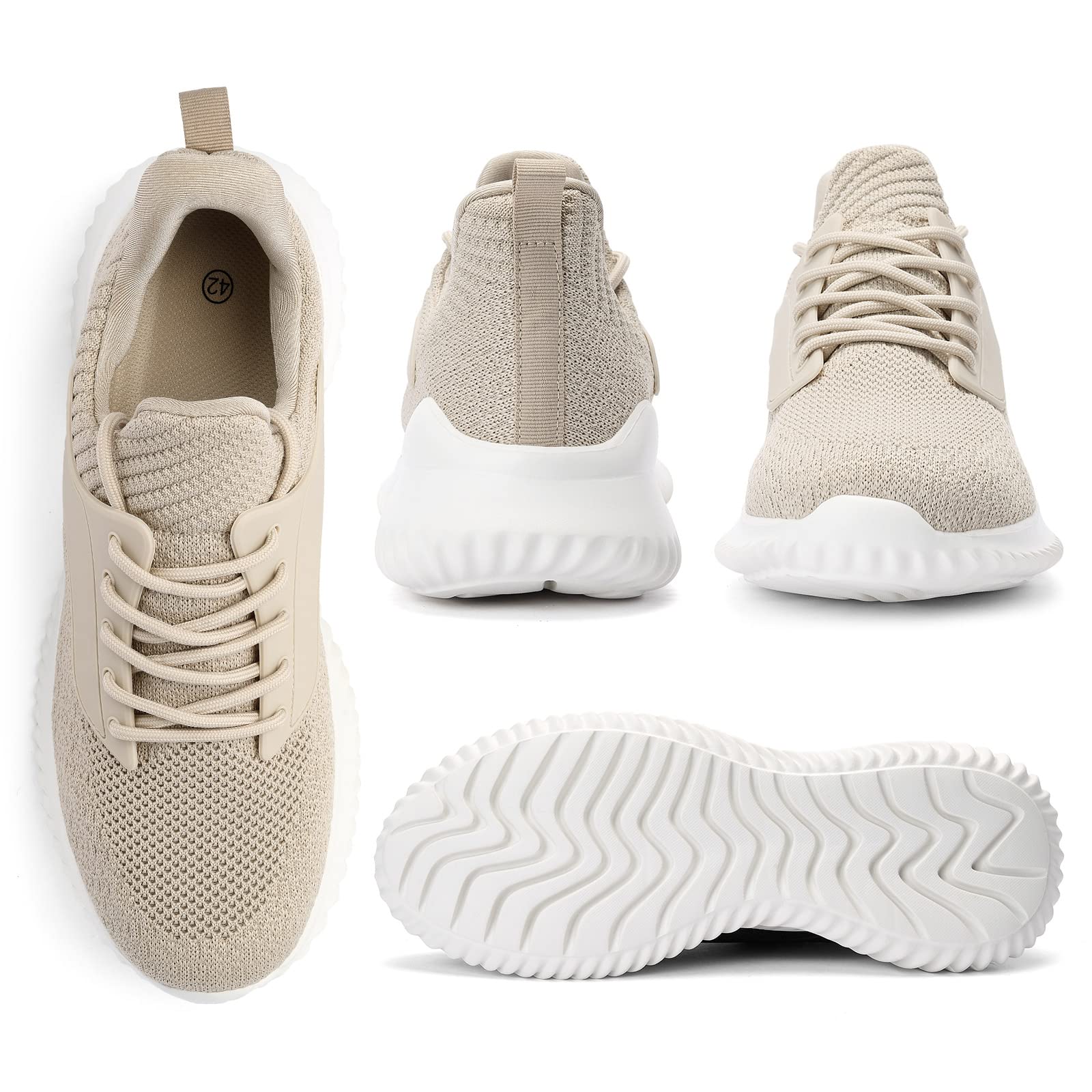 Akk Slip On Tennis Shoes for Men - Non Slip Walking Casual Shoes Lightweight Breathable Athletic Road Running Workout Gym Jogging Sneakers Beige Size 13