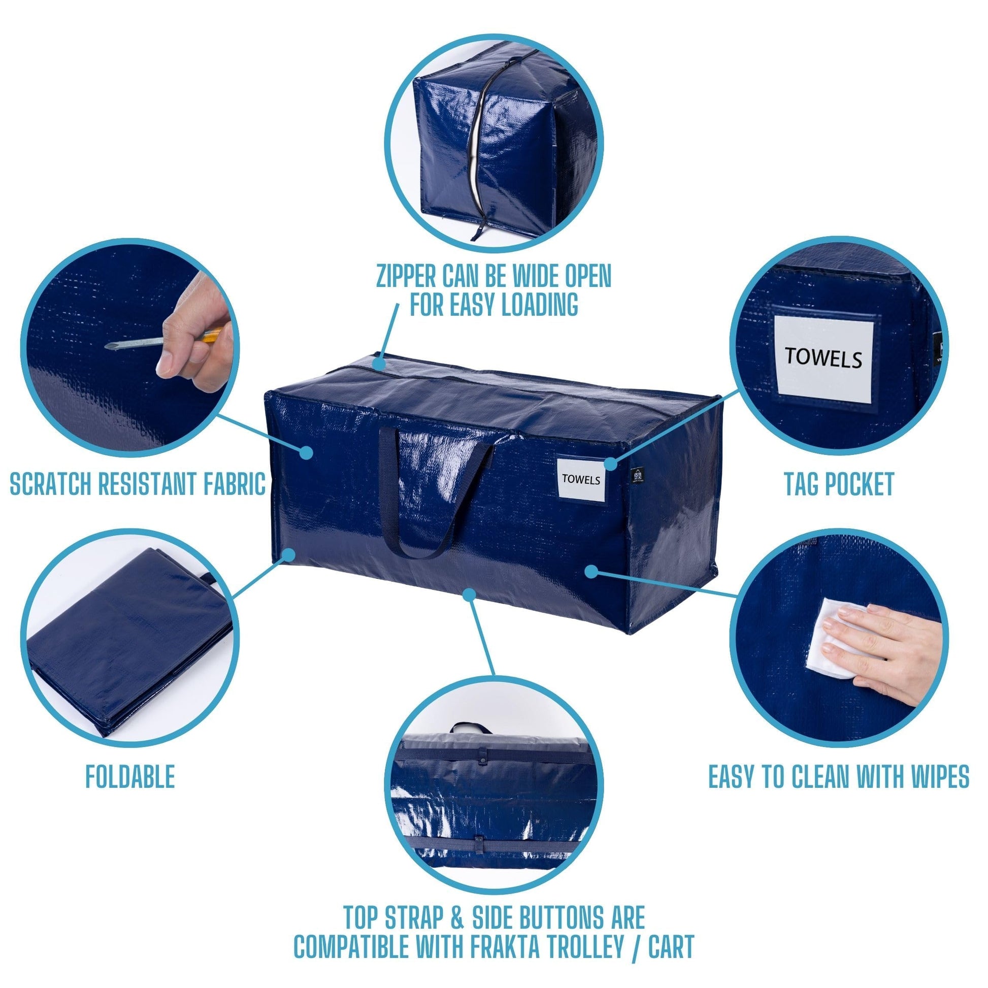 VENO 8 Pack Moving Bags w/Backpack Straps, Heavy Duty, Moving Boxes Alternative, Packing Supplies, Large Storage Totes for Dorm Room Essentials with Zipper for Clothes (Blue, 8 Pack)