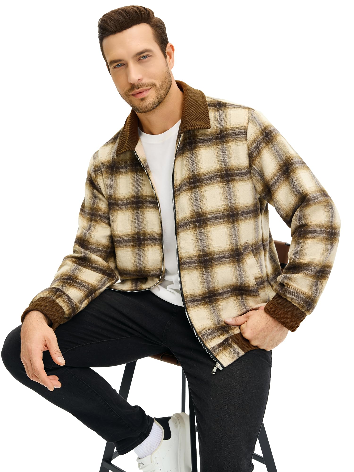HOTake Men's Flannel Jackets Lightweight Fleece Jacket with Collar Small Brown