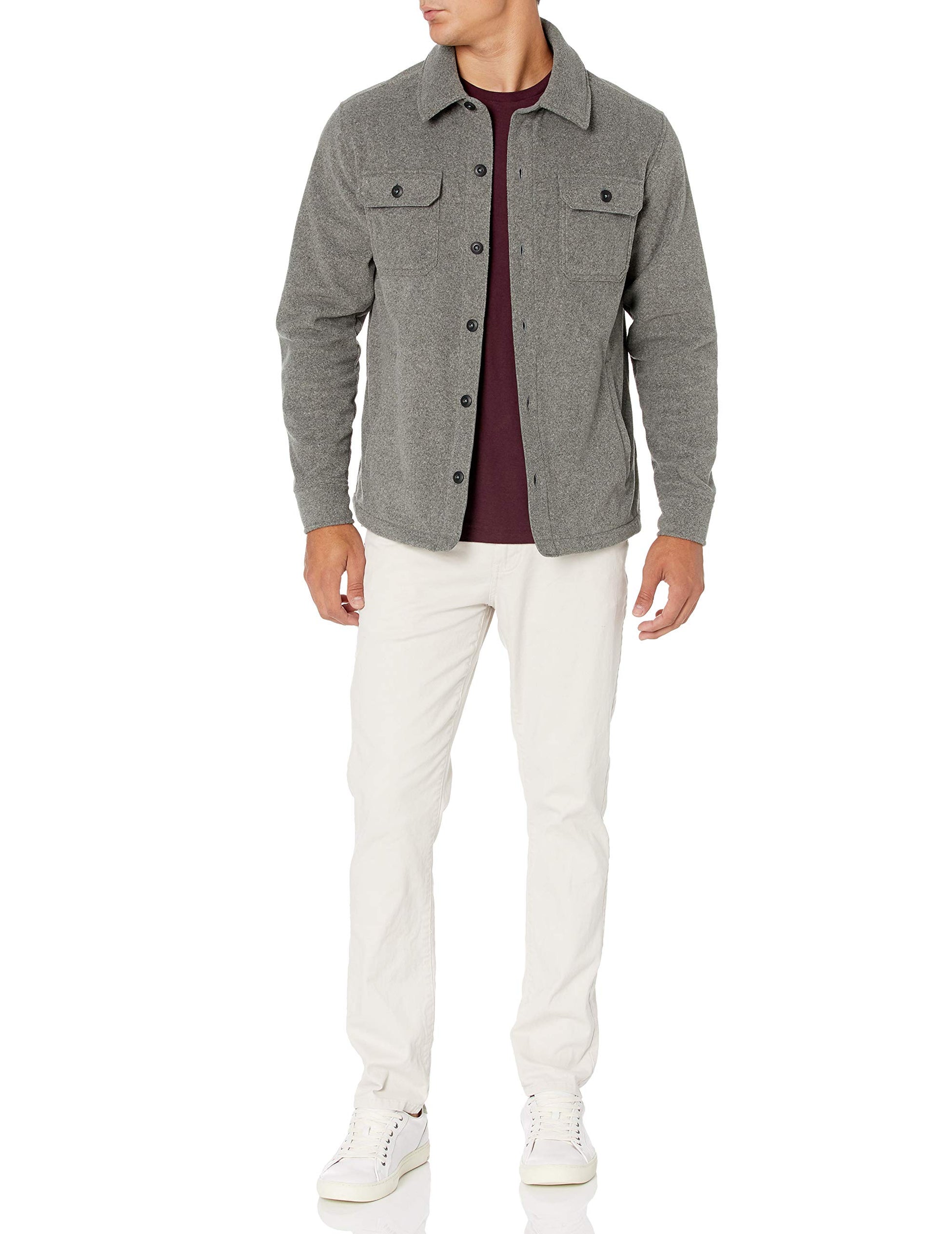 Amazon Essentials Men's Long-Sleeve Polar Fleece Shirt Jacket for Winter, Charcoal Heather, X-Large