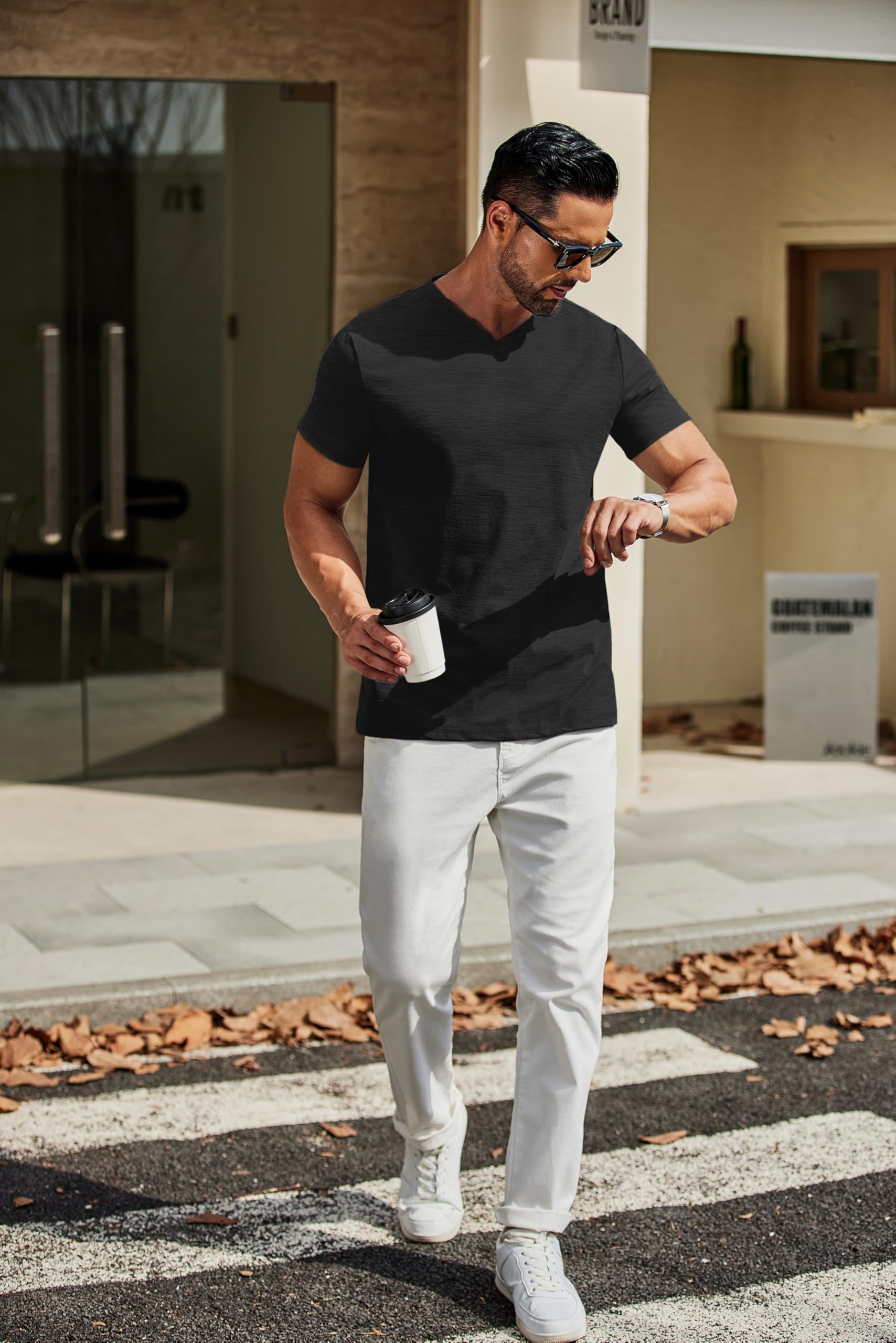 COOFANDY Men's T Shirts Short Sleeve Classic V Neck T-Shirt Casual Summer Basic Tee Shirt Black